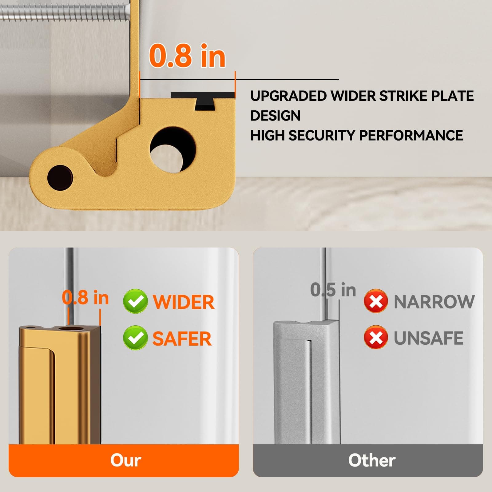 Tonitrui Home Security Door Reinforcement Lock for Front/Inward Swing Doors - Up - Thumbnail 2