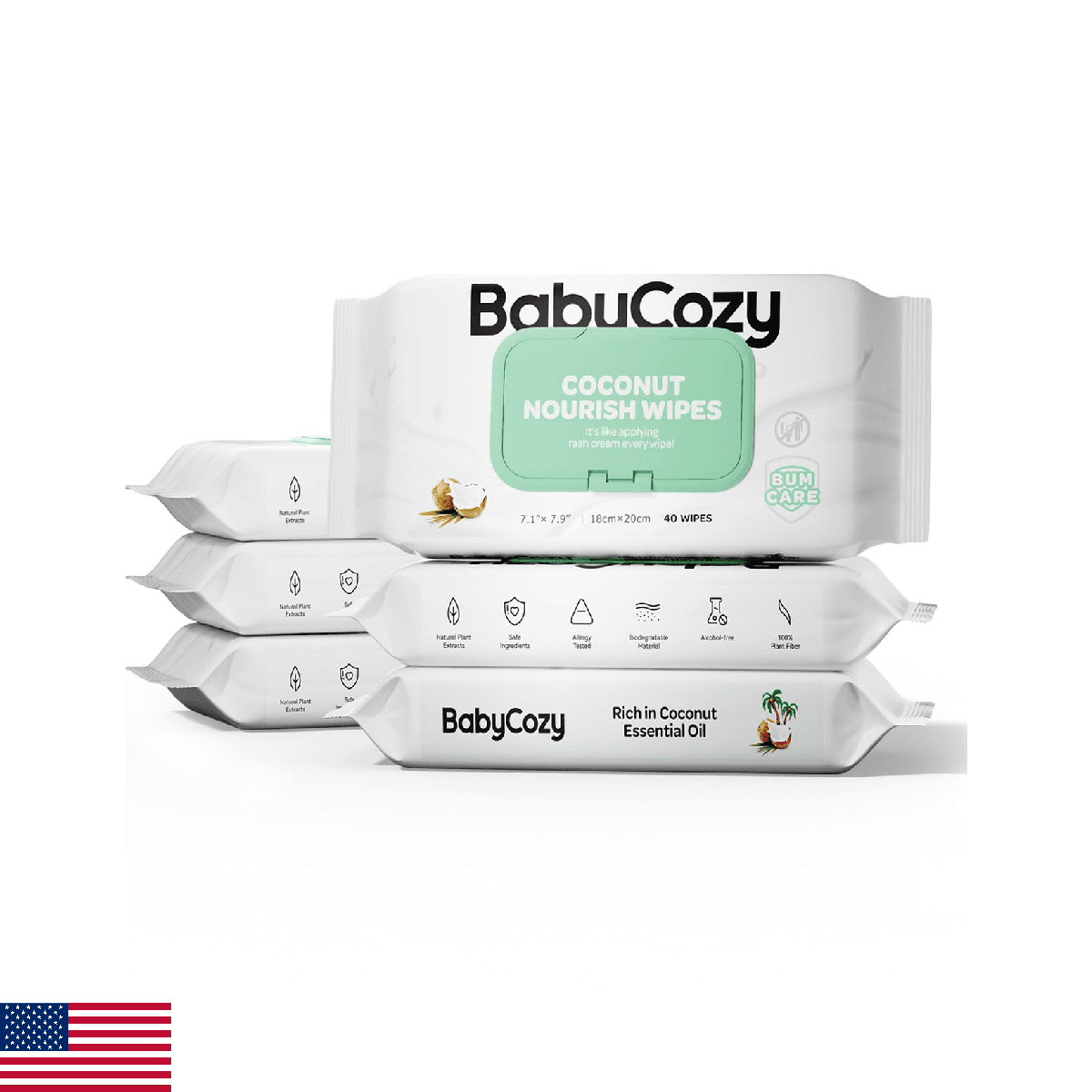 Baby Wipes, Cleansing & Moisturizing 2-in-1 Babycozy Sensitive, 100% Plant Fiber - Image 1