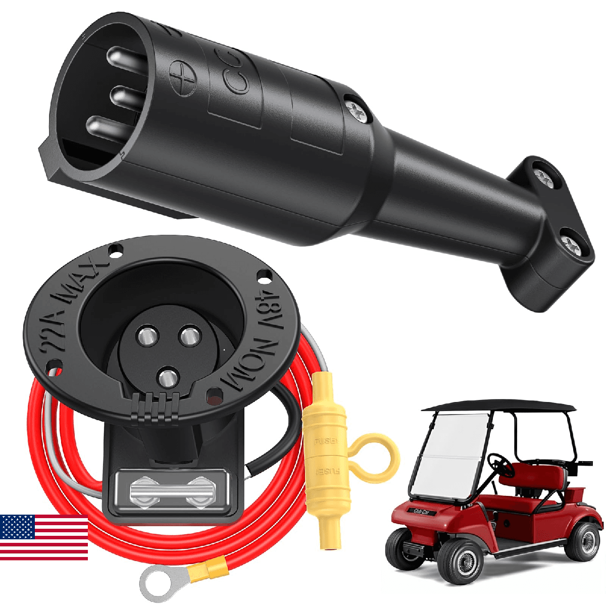 Club Car 48V Charging Port Plug Golf Cart Charger Receptacle Cord Handle Replace - Image 1
