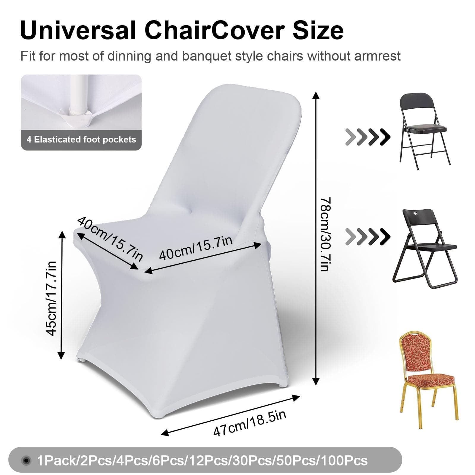 Trlyc Spandex Folding Chair Covers 30 Pcs Universal Fitted Stretchy Dining Chair - Thumbnail 3
