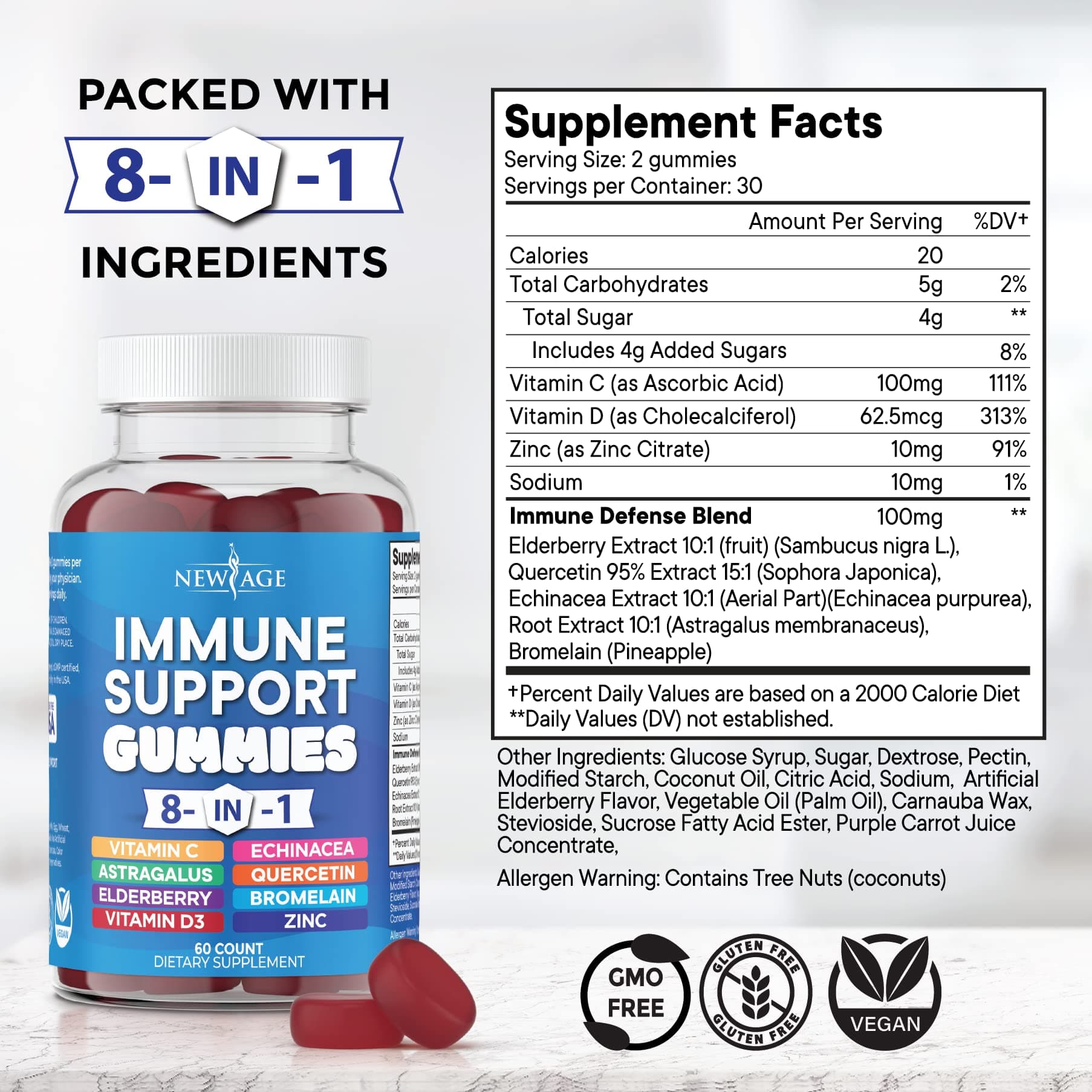 NEW AGE 8 in 1 Immune Support Booster Supplement with Astragalus Root, Vitamin C - Thumbnail 2