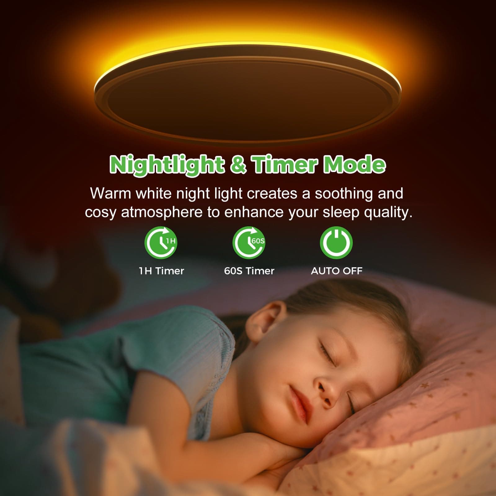 zemty 15 Inch LED Ceiling Light with Night Light 1800K, 3000K/4000K/6500K Dimmab - Thumbnail 2