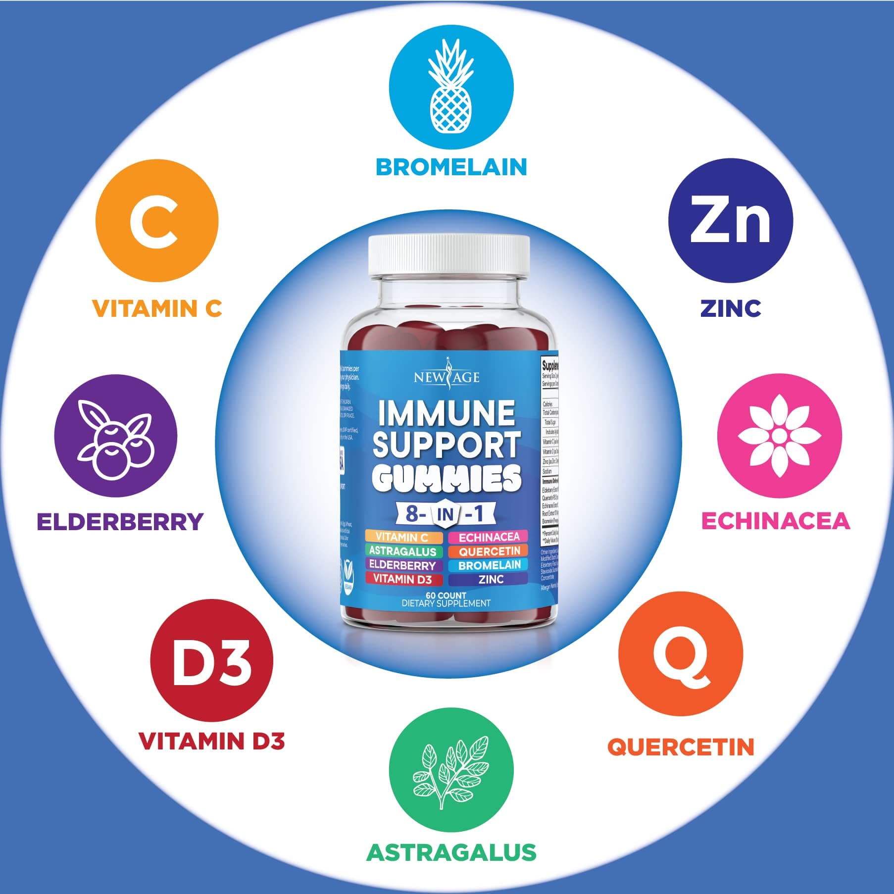 NEW AGE 8 in 1 Immune Support Booster Supplement with Astragalus Root, Vitamin C - Thumbnail 3