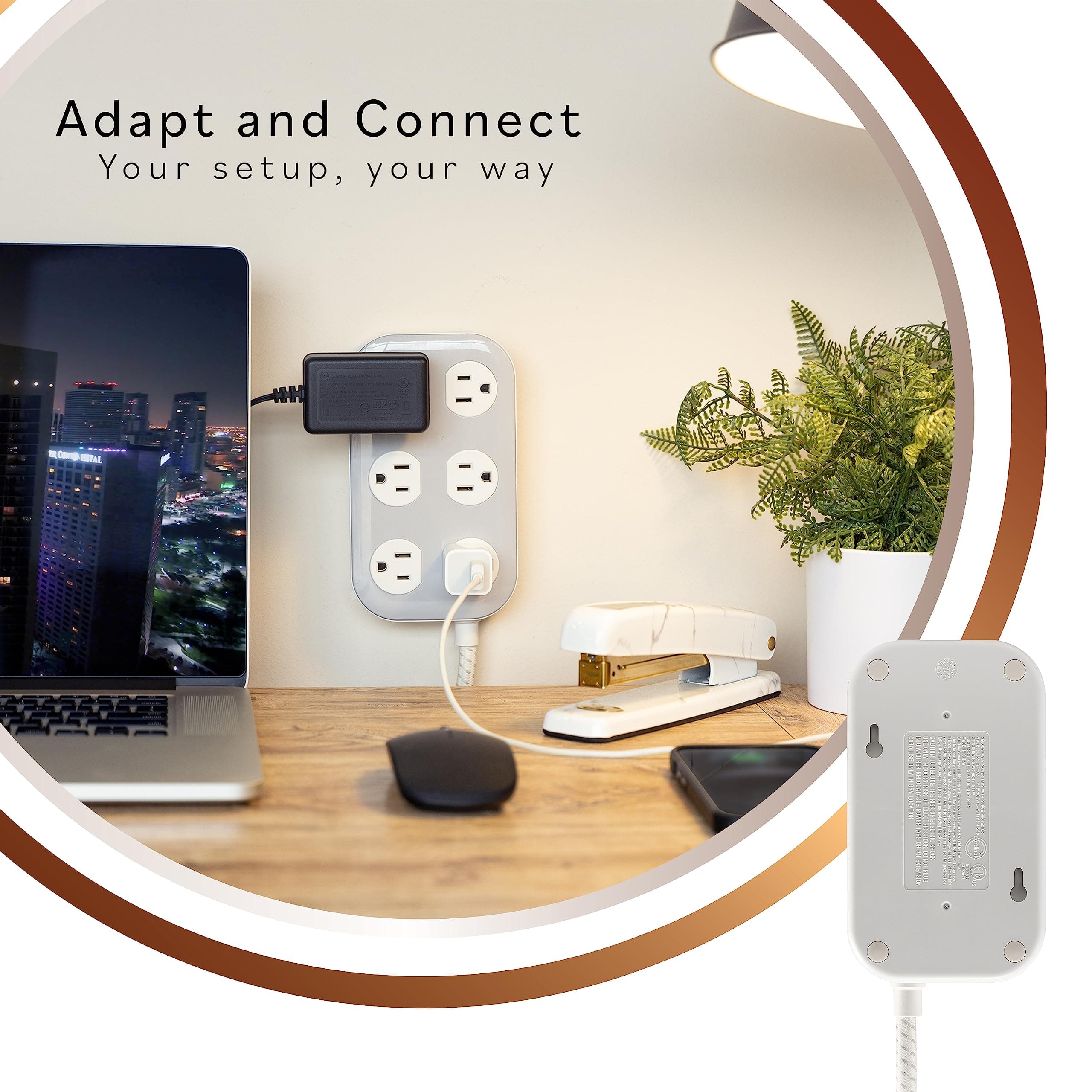 Cordinate Adapt 6 Widely Spaced Multiple Outlets Surge Protector Power Strip 8 f - Thumbnail 4