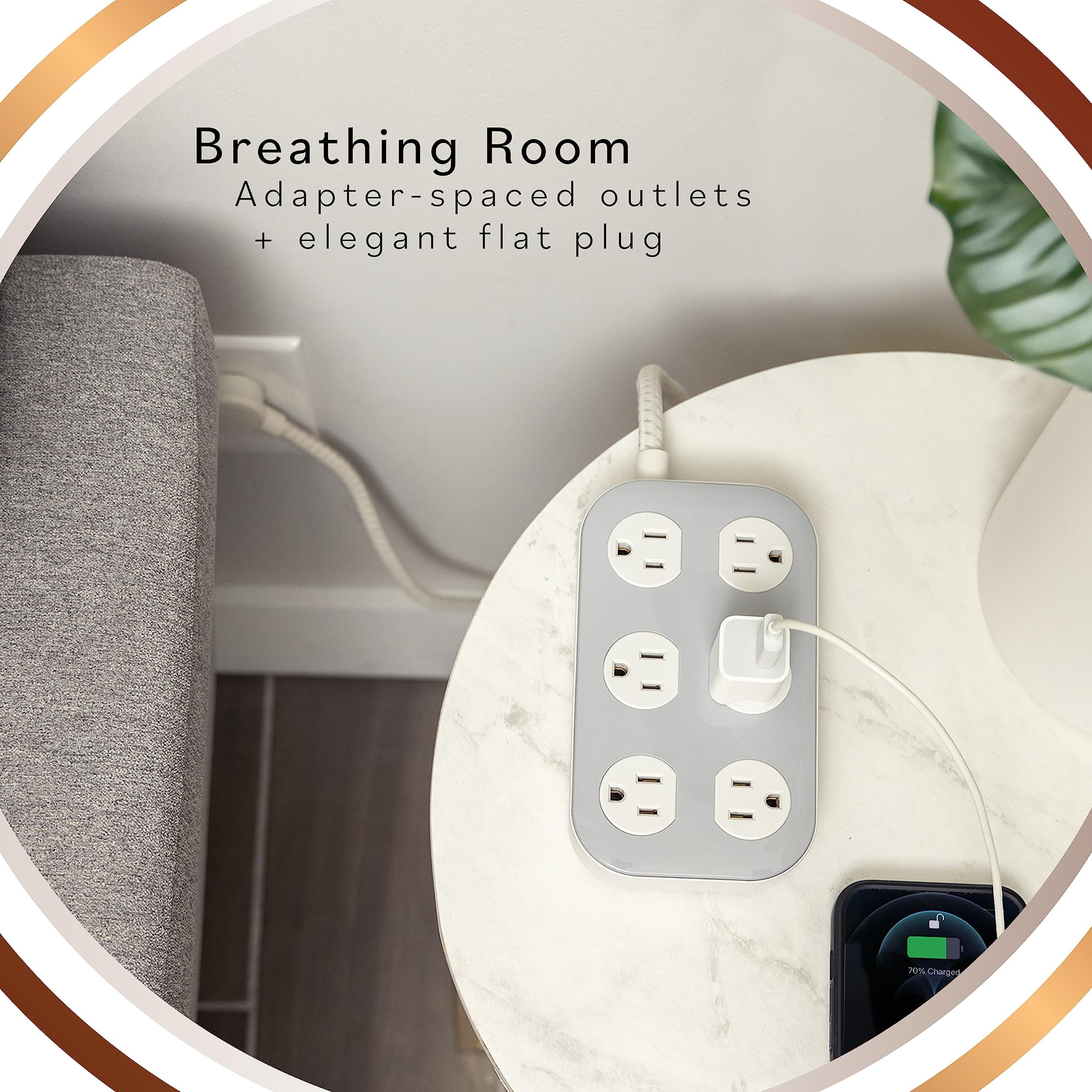 Cordinate Adapt 6 Widely Spaced Multiple Outlets Surge Protector Power Strip 8 f - Thumbnail 2