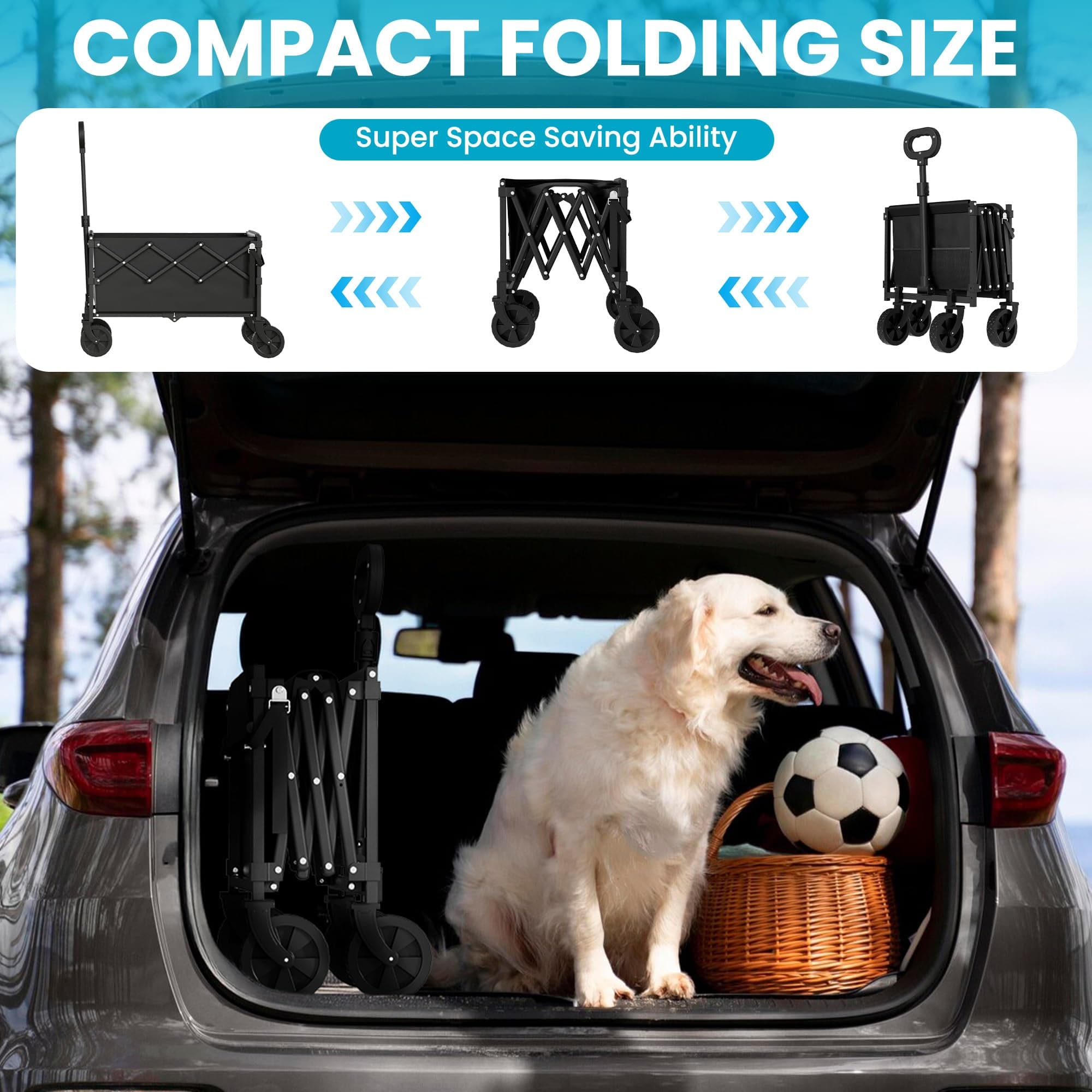 Canpsky Collapsible Wagon with Tailgate, Wagons Carts Foldable with 350lbs Capac - Thumbnail 7