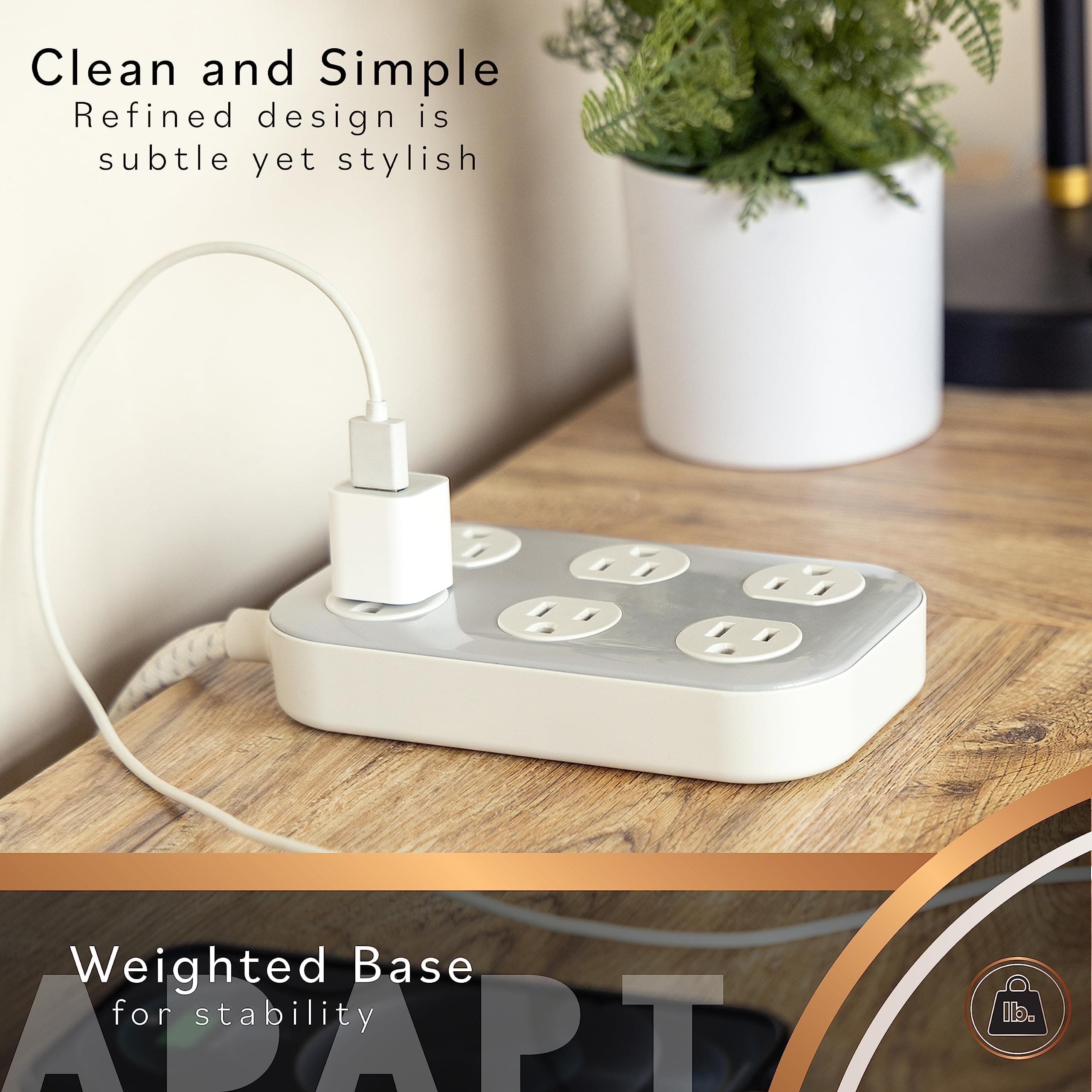 Cordinate Adapt 6 Widely Spaced Multiple Outlets Surge Protector Power Strip 8 f - Thumbnail 3