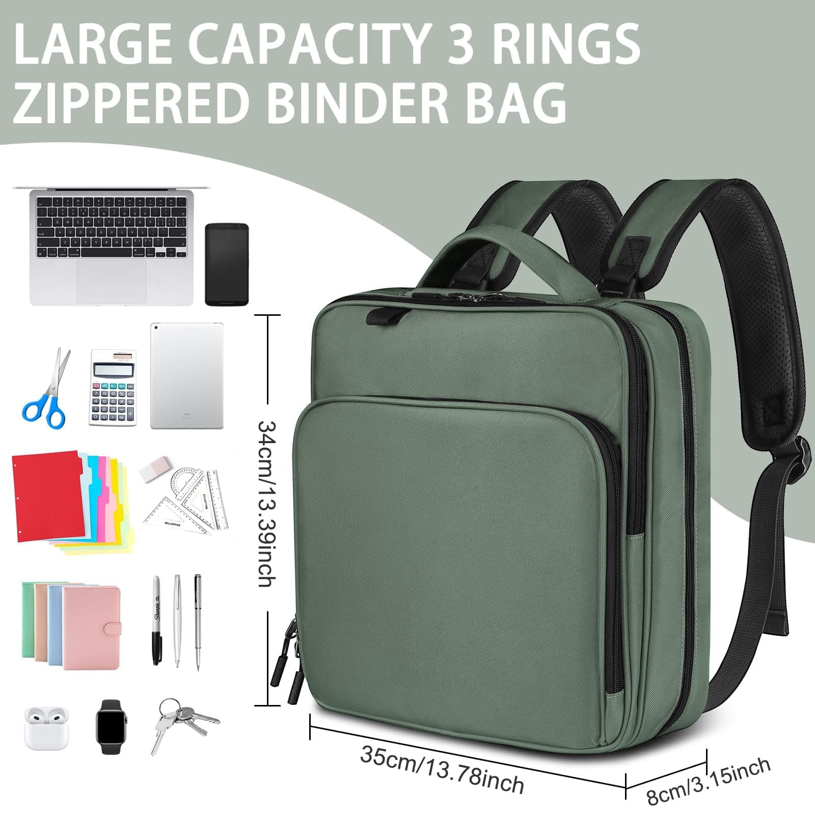 Zipper Binder Bag, 2-inch 3-Rings with Multiple Pockets File Folder - 500 Sheet - Thumbnail 4