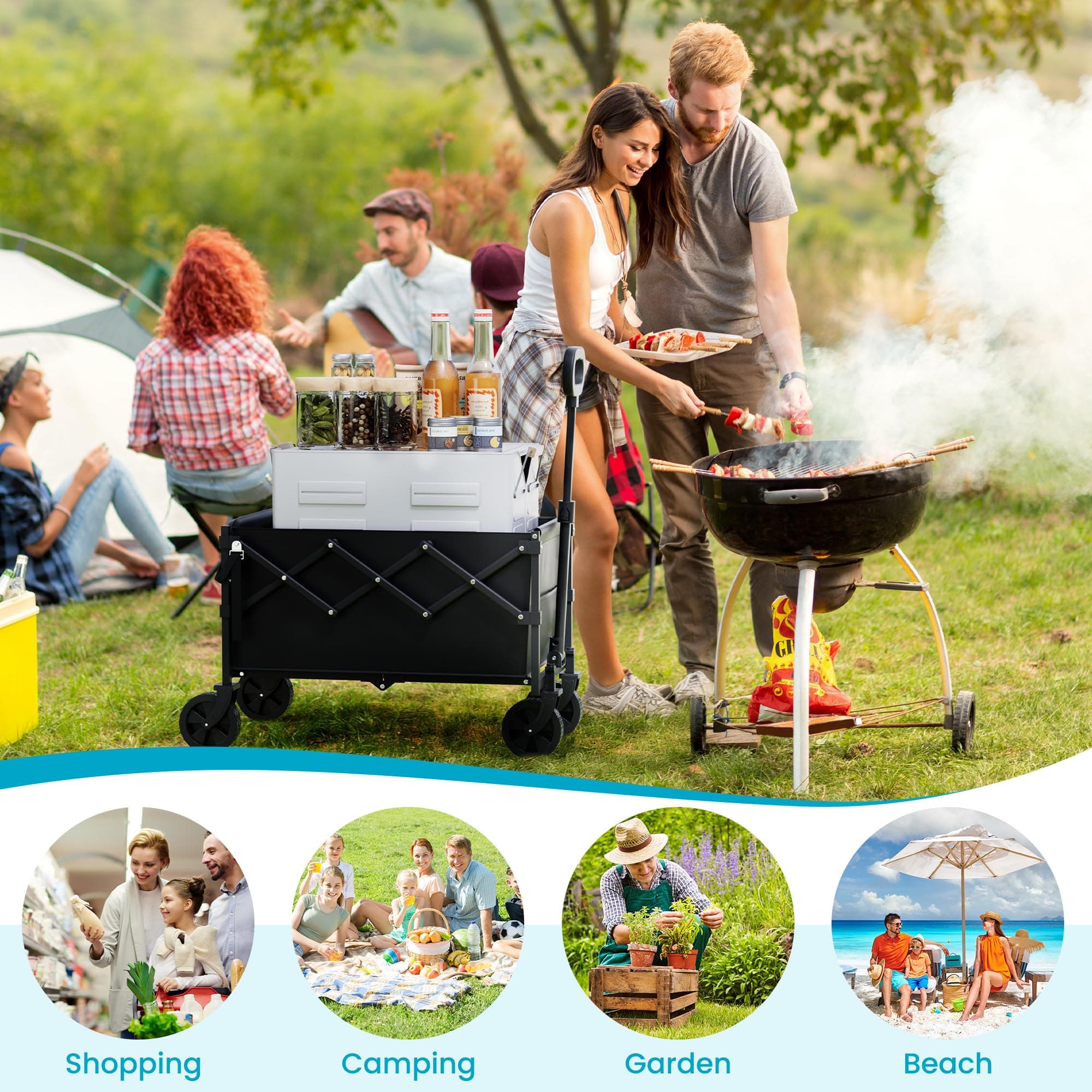 Canpsky Collapsible Wagon with Tailgate, Wagons Carts Foldable with 350lbs Capac - Thumbnail 6