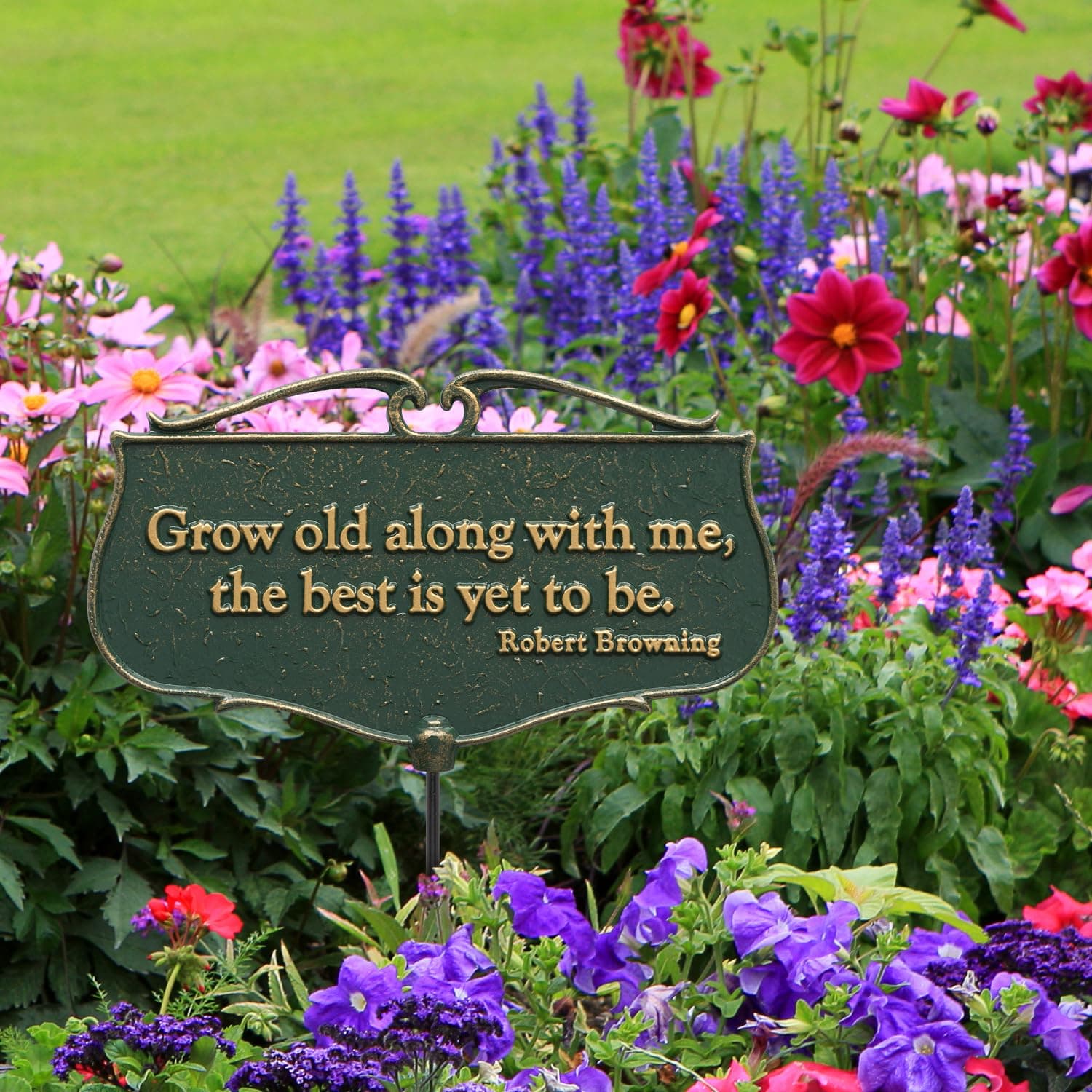 Whitehall Products Grow Old Along with Me... Garden Poem Sign, Green/Gold - Thumbnail 6