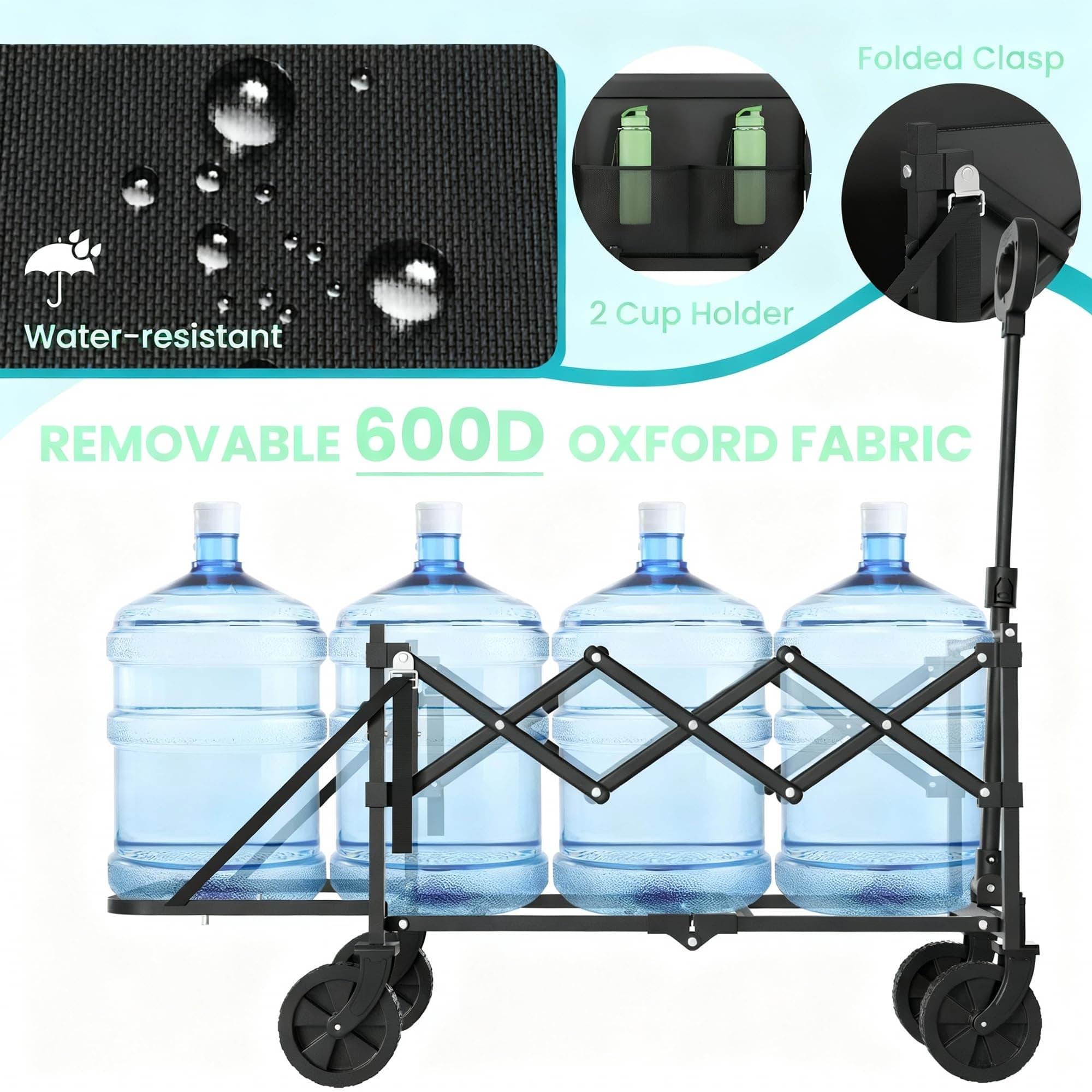 Canpsky Collapsible Wagon with Tailgate, Wagons Carts Foldable with 350lbs Capac - Thumbnail 5