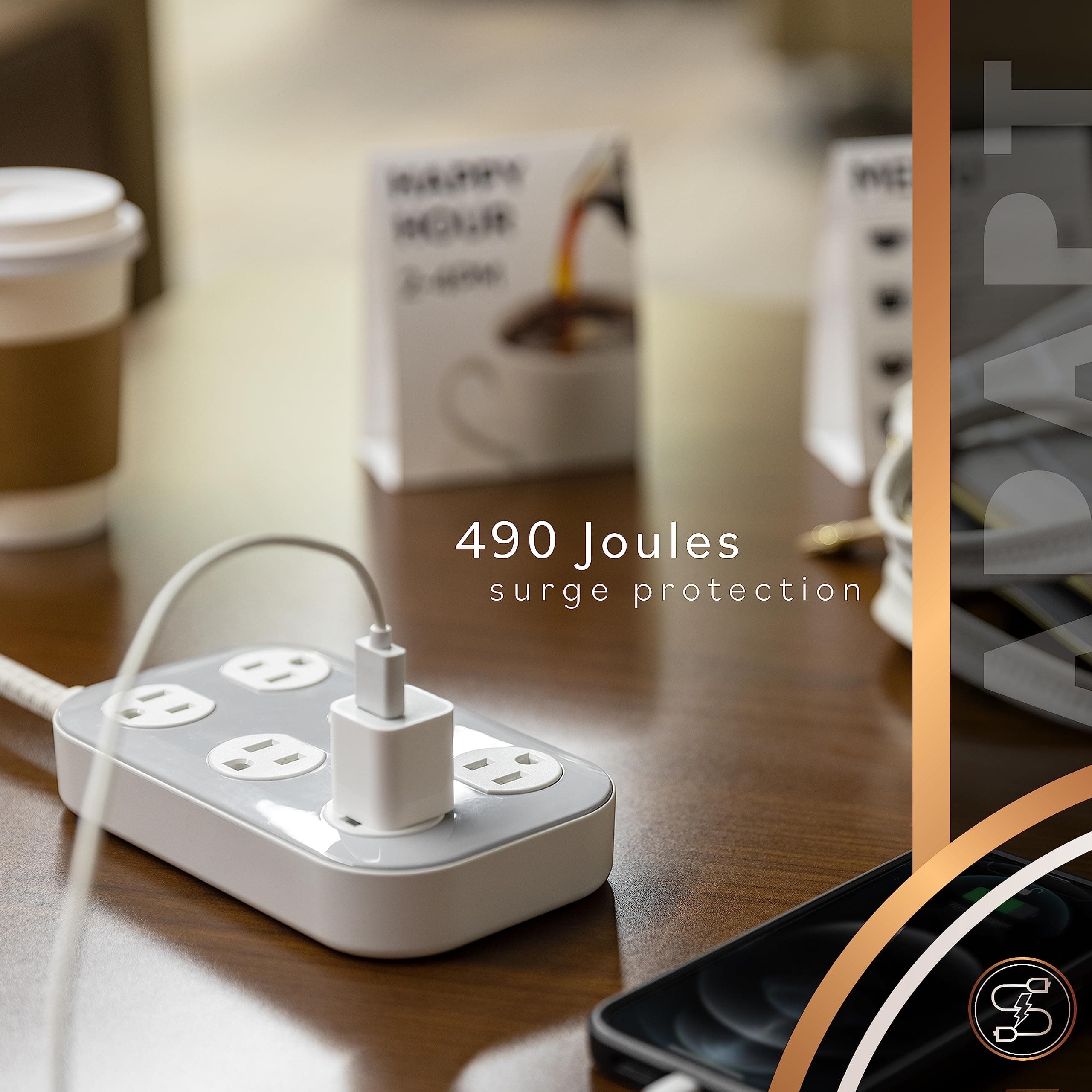 Cordinate Adapt 6 Widely Spaced Multiple Outlets Surge Protector Power Strip 8 f - Thumbnail 5