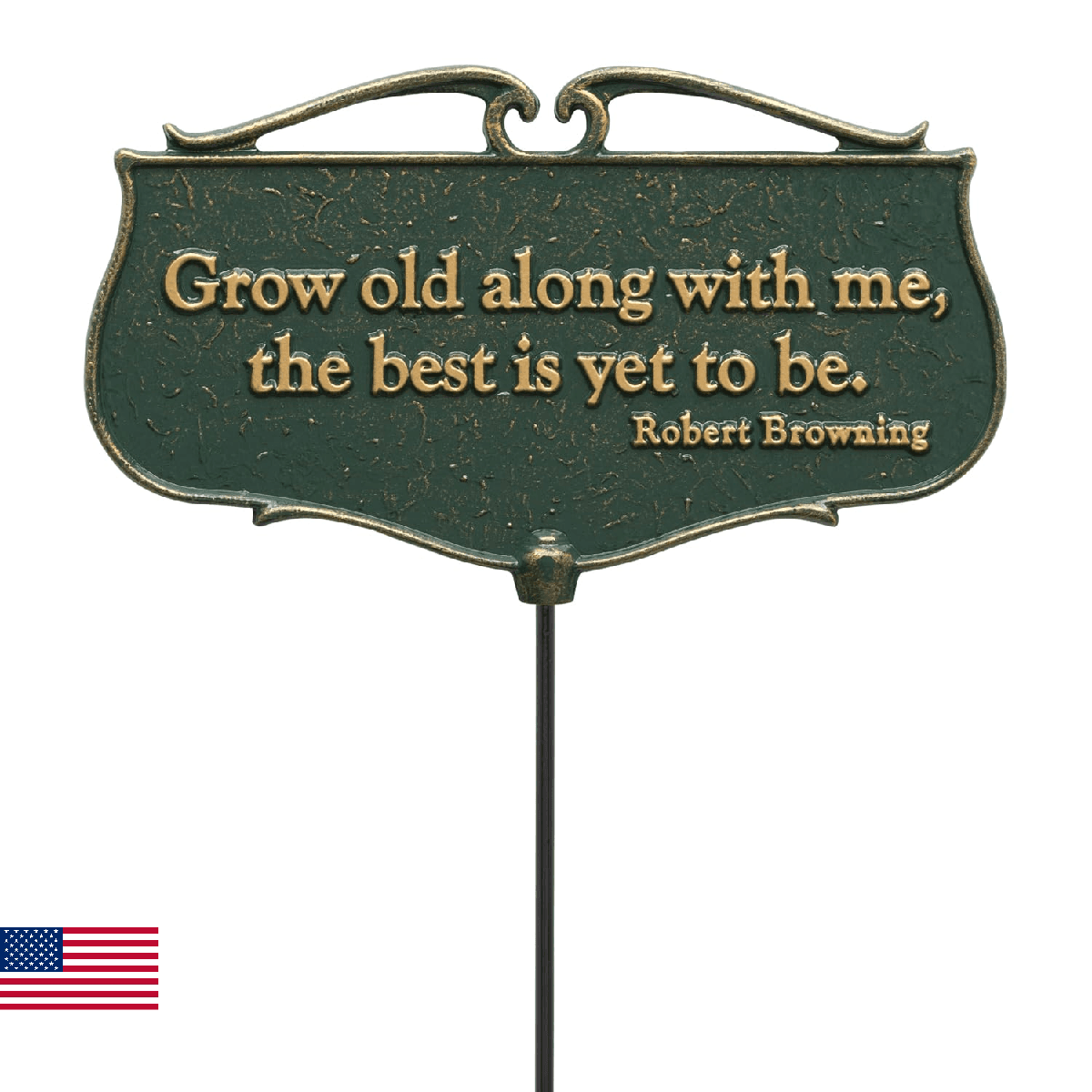 Whitehall Products Grow Old Along with Me... Garden Poem Sign, Green/Gold - Image 1