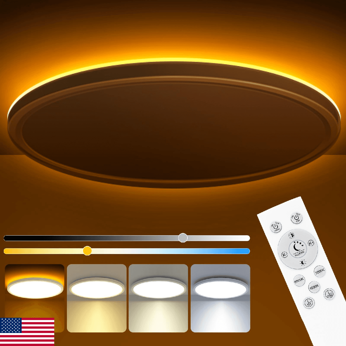 zemty 15 Inch LED Ceiling Light with Night Light 1800K, 3000K/4000K/6500K Dimmab - Image 1