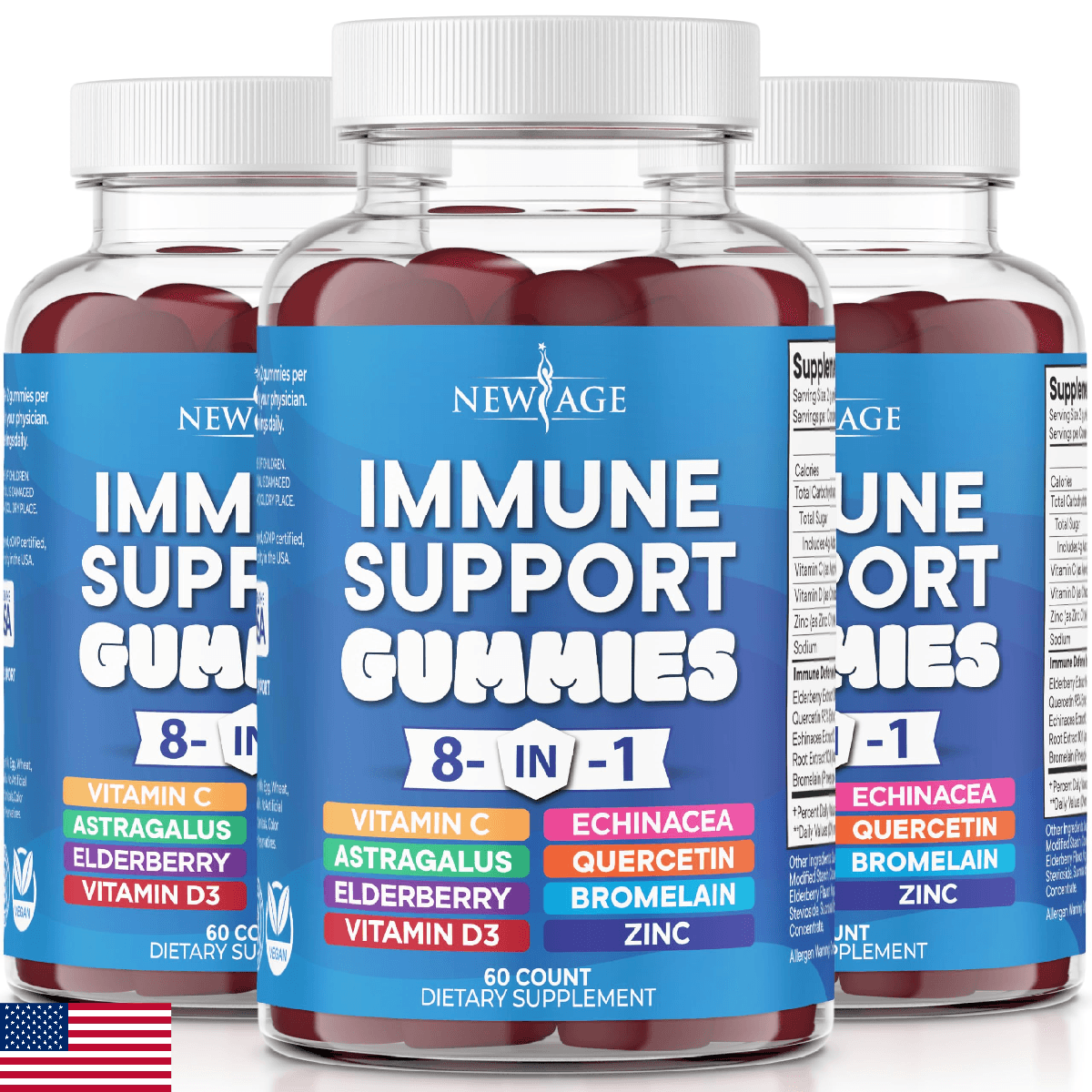 NEW AGE 8 in 1 Immune Support Booster Supplement with Astragalus Root, Vitamin C - Image 1