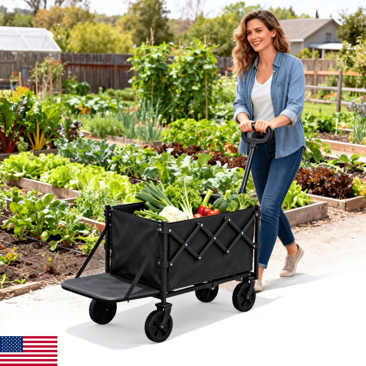 Canpsky Collapsible Wagon with Tailgate, Wagons Carts Foldable with 350lbs Capac - Image 1