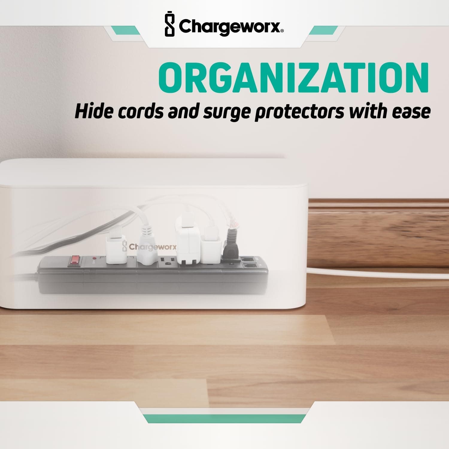 ChargeWorx Cable-Management Box Set, 2 Pack Cord Organizer to Hide Power Strips - Thumbnail 3
