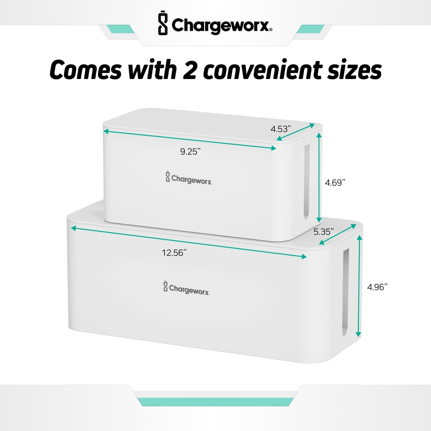 ChargeWorx Cable-Management Box Set, 2 Pack Cord Organizer to Hide Power Strips - Thumbnail 2