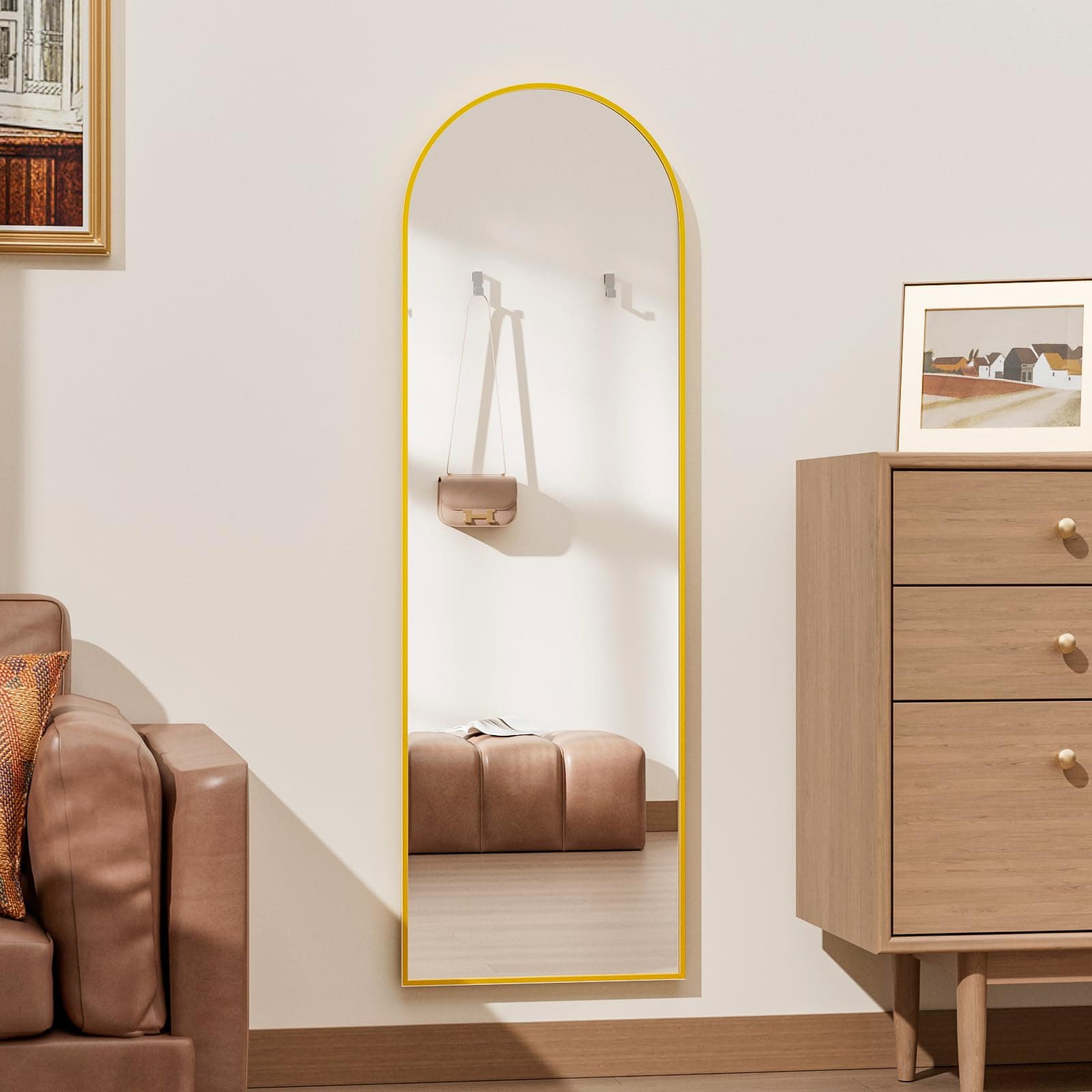 Rowjut Full Length Door Mirror, Wall Mounted Wall Mirrors, 50"X16" Arched Behind - Thumbnail 2
