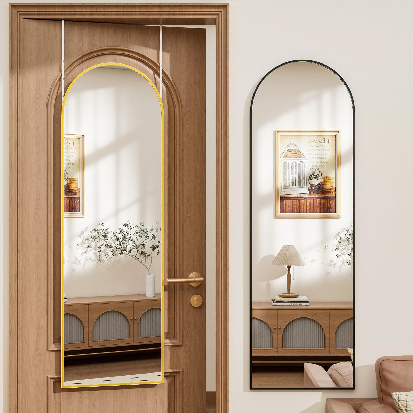 Rowjut Full Length Door Mirror, Wall Mounted Wall Mirrors, 50"X16" Arched Behind - Thumbnail 3