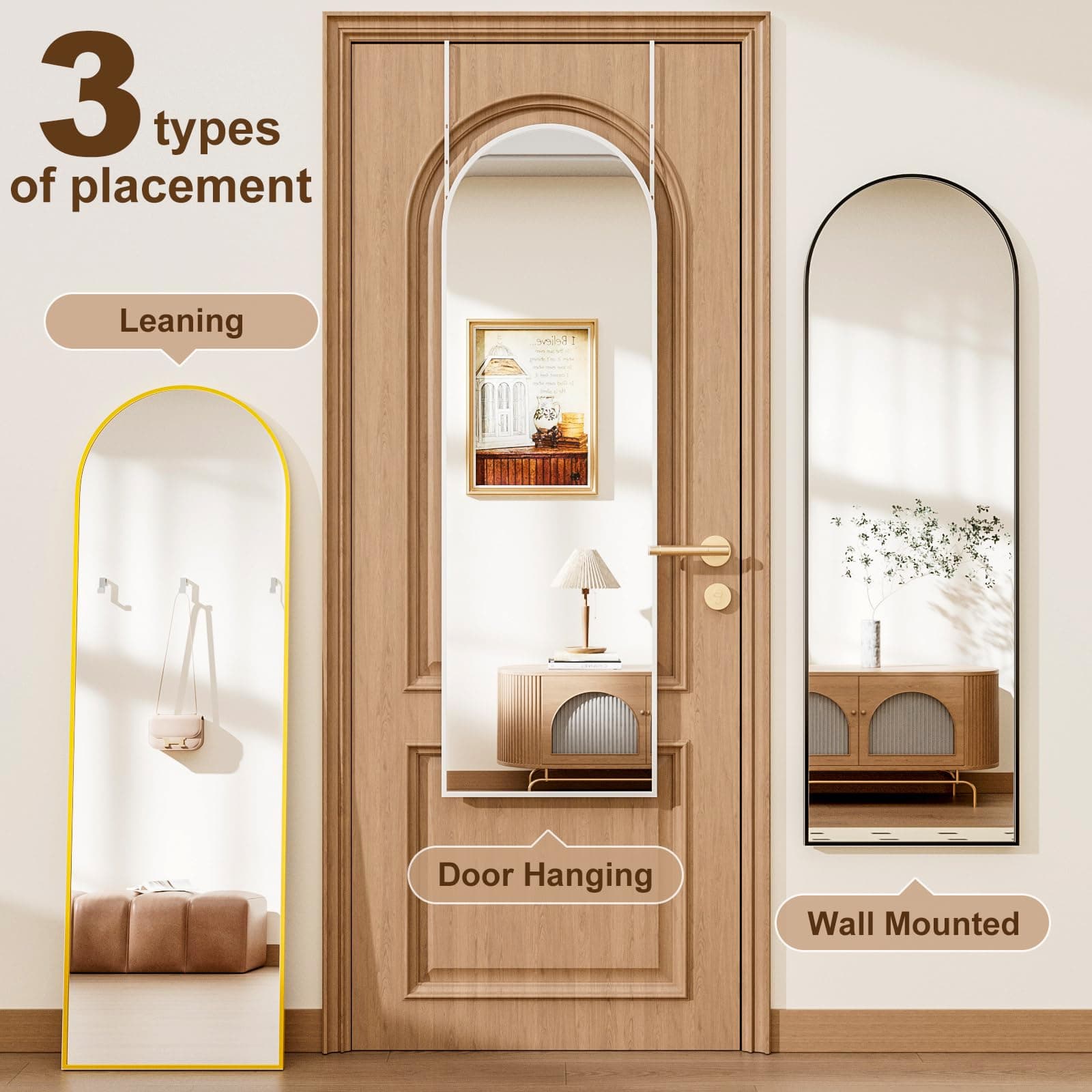 Rowjut Full Length Door Mirror, Wall Mounted Wall Mirrors, 50"X16" Arched Behind - Thumbnail 5