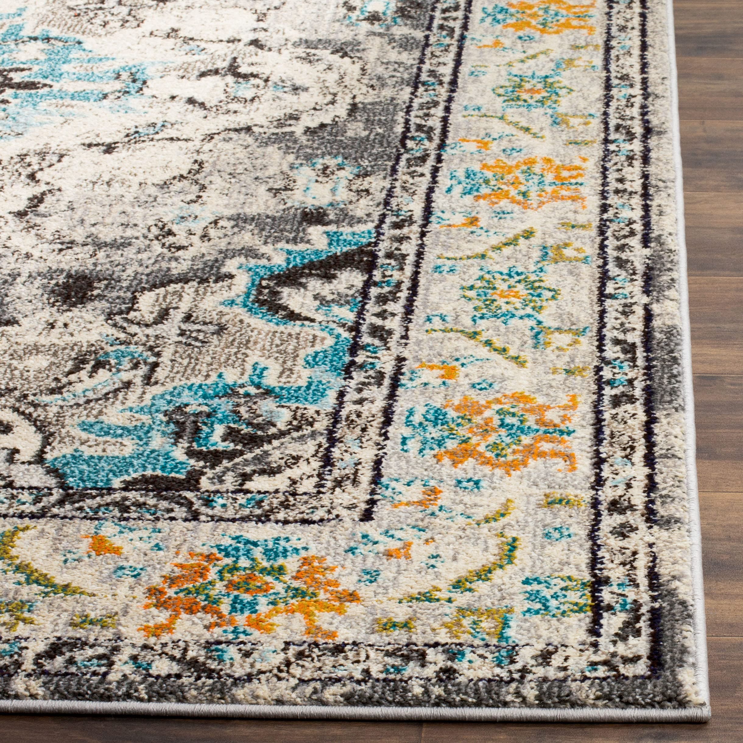 SAFAVIEH Monaco Collection Area Rug - 3' Square, Grey & Light Blue, Non-Shedding - Thumbnail 4