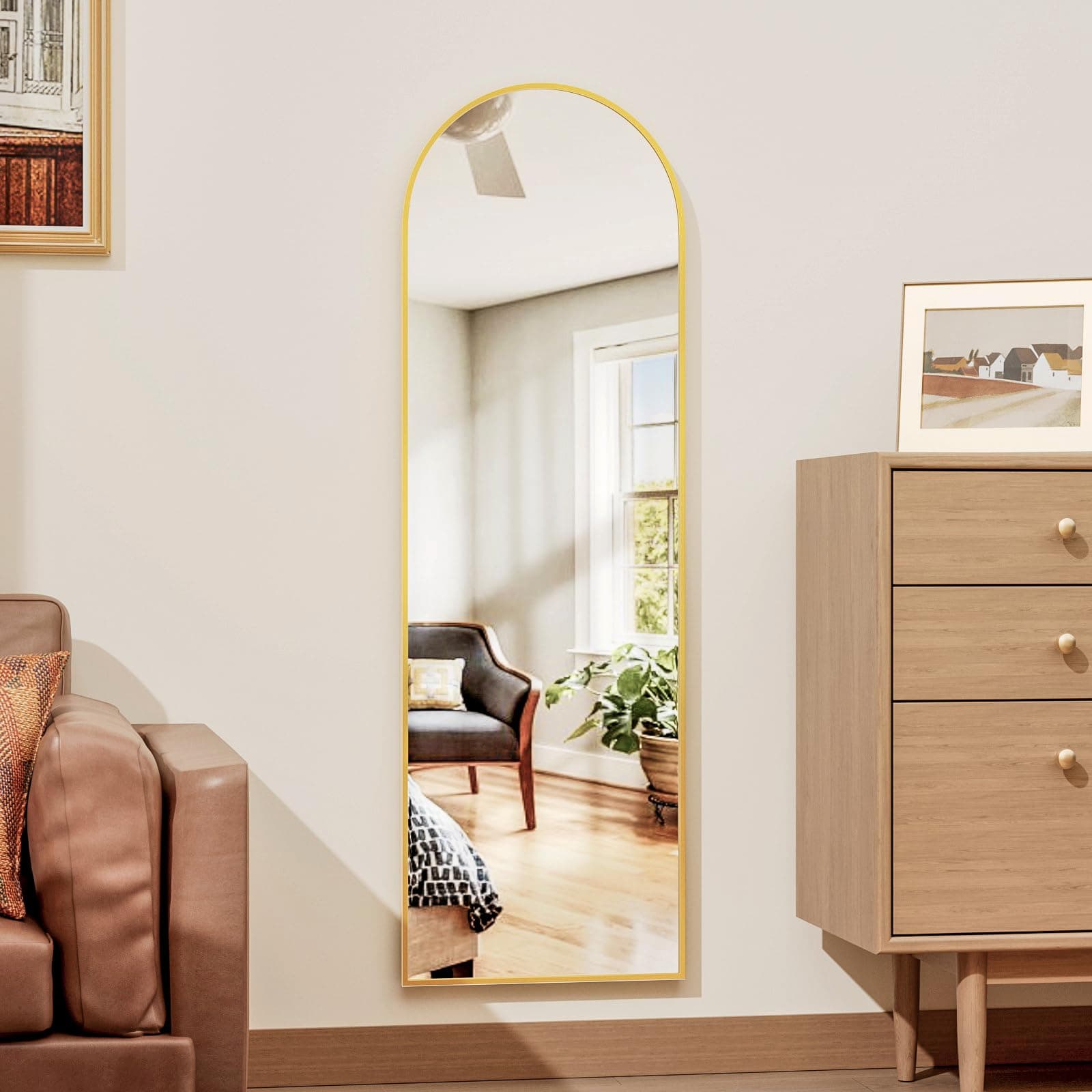 Rowjut Full Length Door Mirror, Wall Mounted Wall Mirrors, 50"X16" Arched Behind - Thumbnail 8