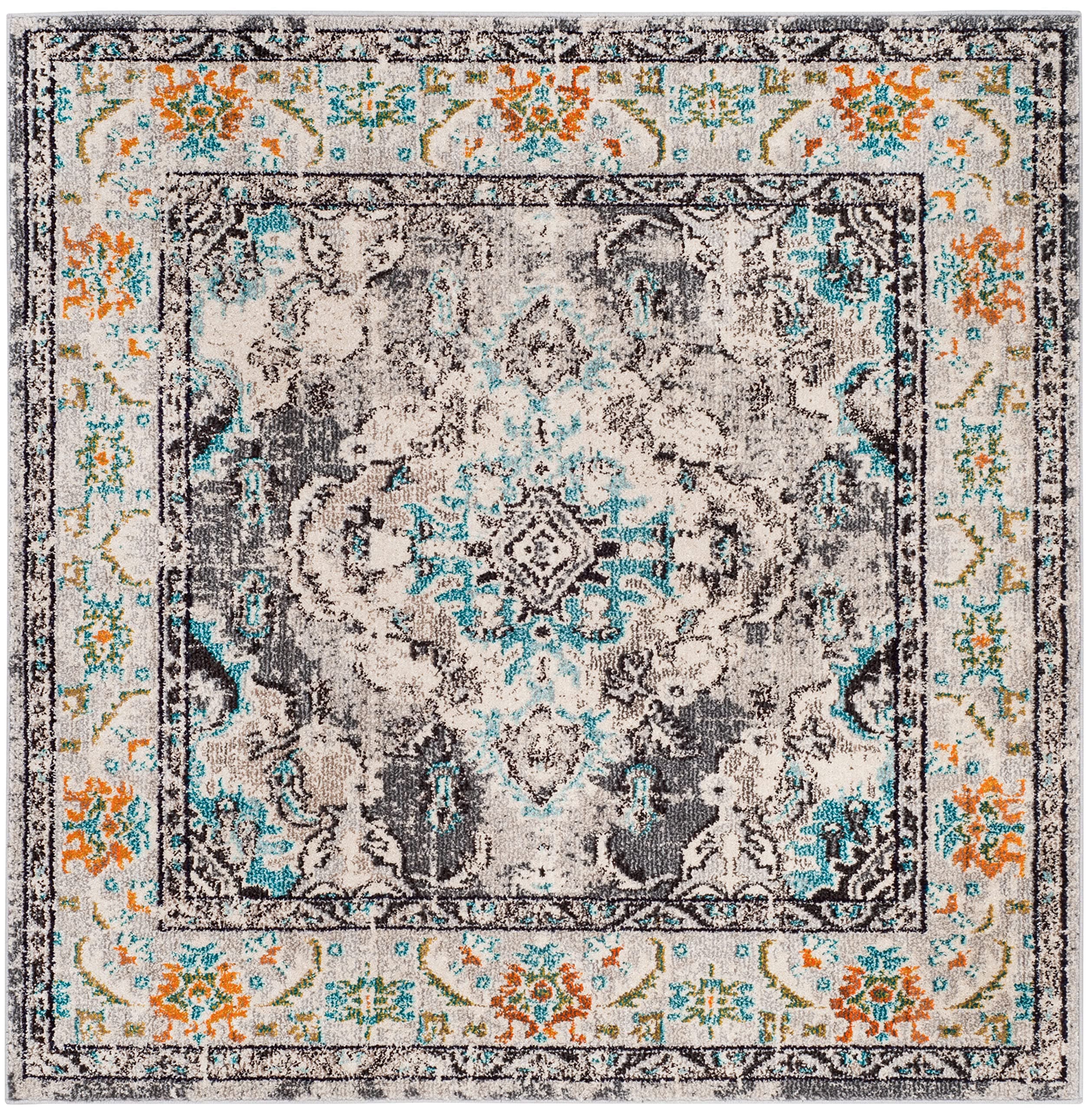 SAFAVIEH Monaco Collection Area Rug - 3' Square, Grey & Light Blue, Non-Shedding - Thumbnail 3
