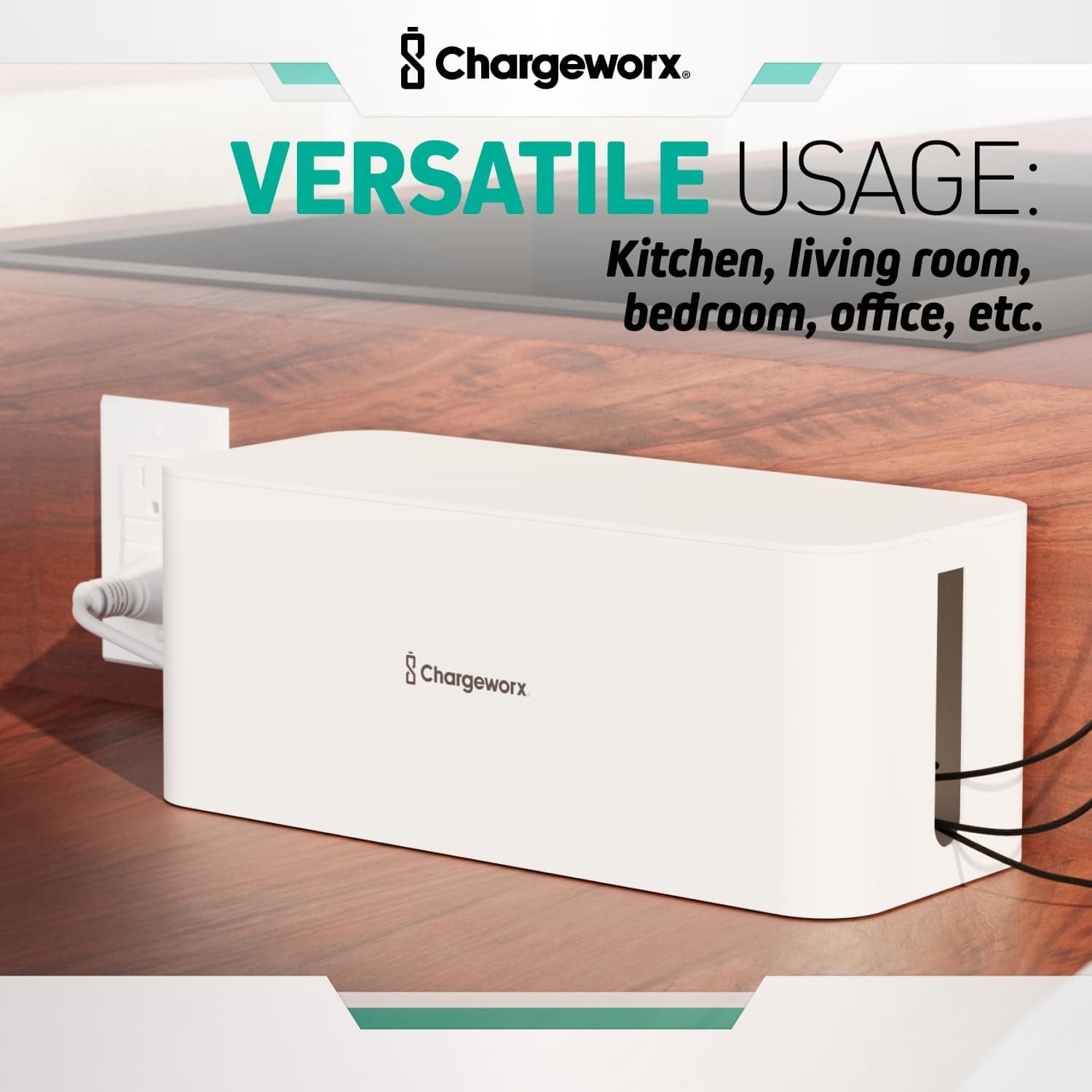 ChargeWorx Cable-Management Box Set, 2 Pack Cord Organizer to Hide Power Strips - Thumbnail 7