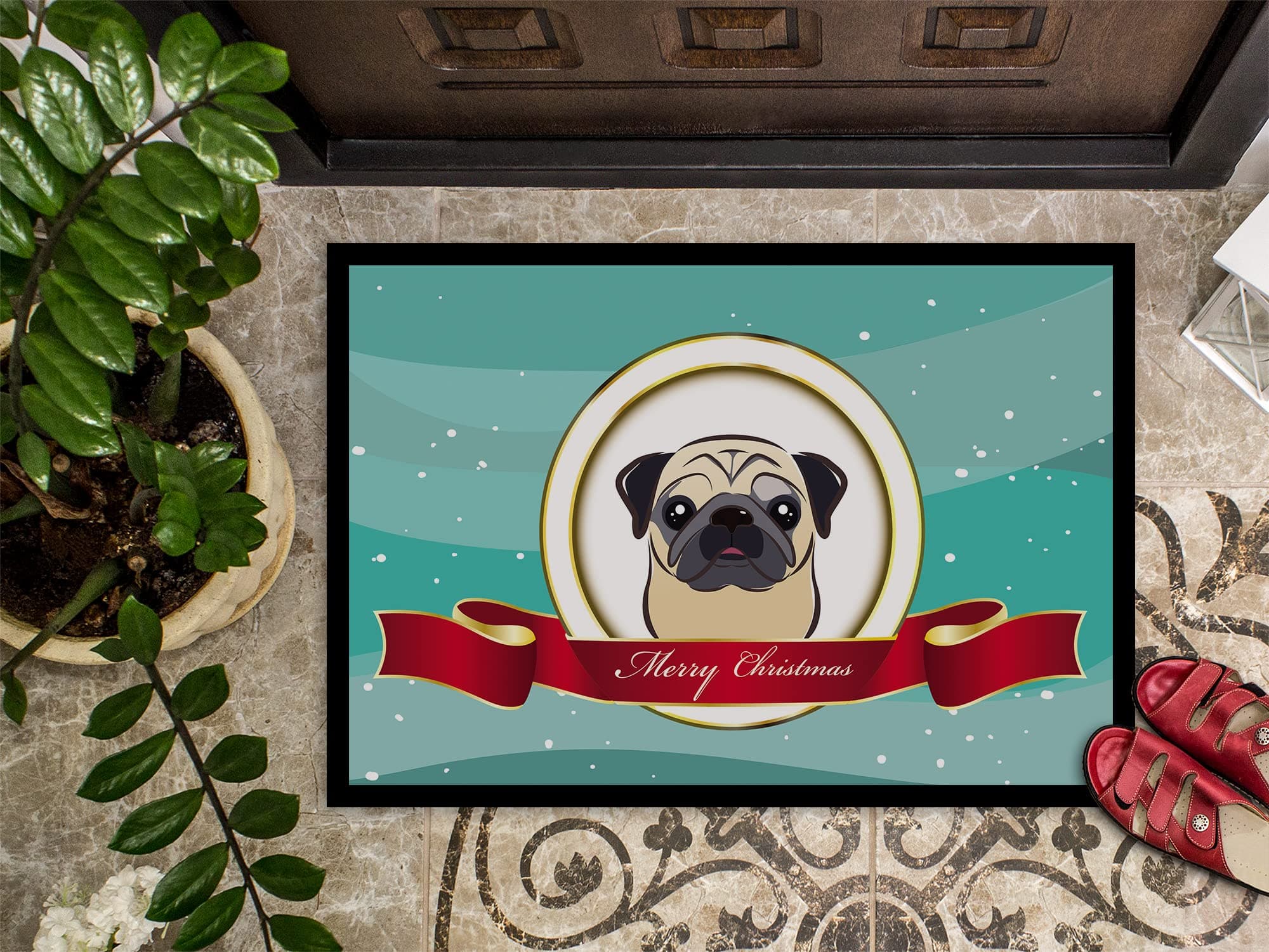 Caroline's Treasures BB1572MAT Fawn Pug Merry Christmas Doormat 18x27 Front Door - Thumbnail 3
