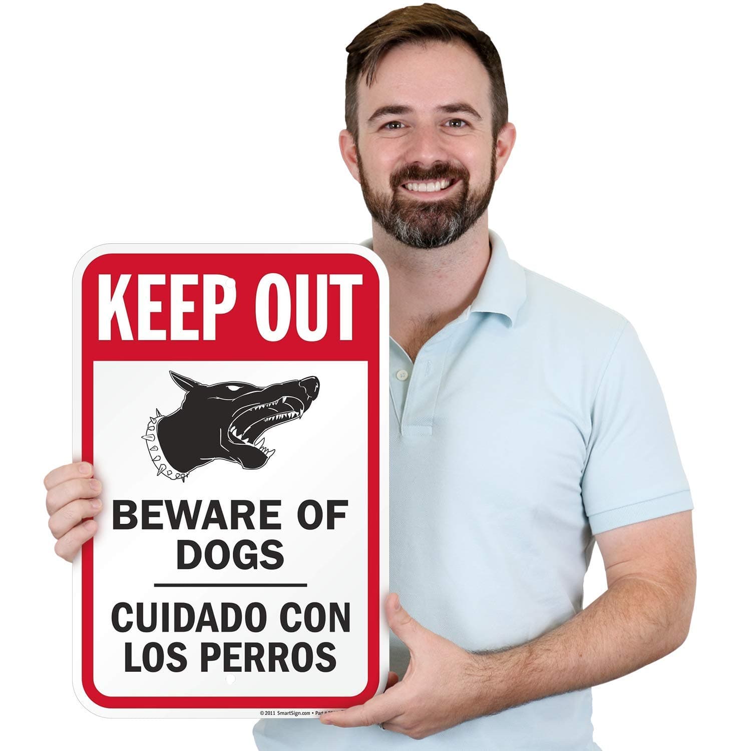 SmartSign Keep Out Beware Of Dogs Bilingual Sign 12x18 Aluminum - Thumbnail 3