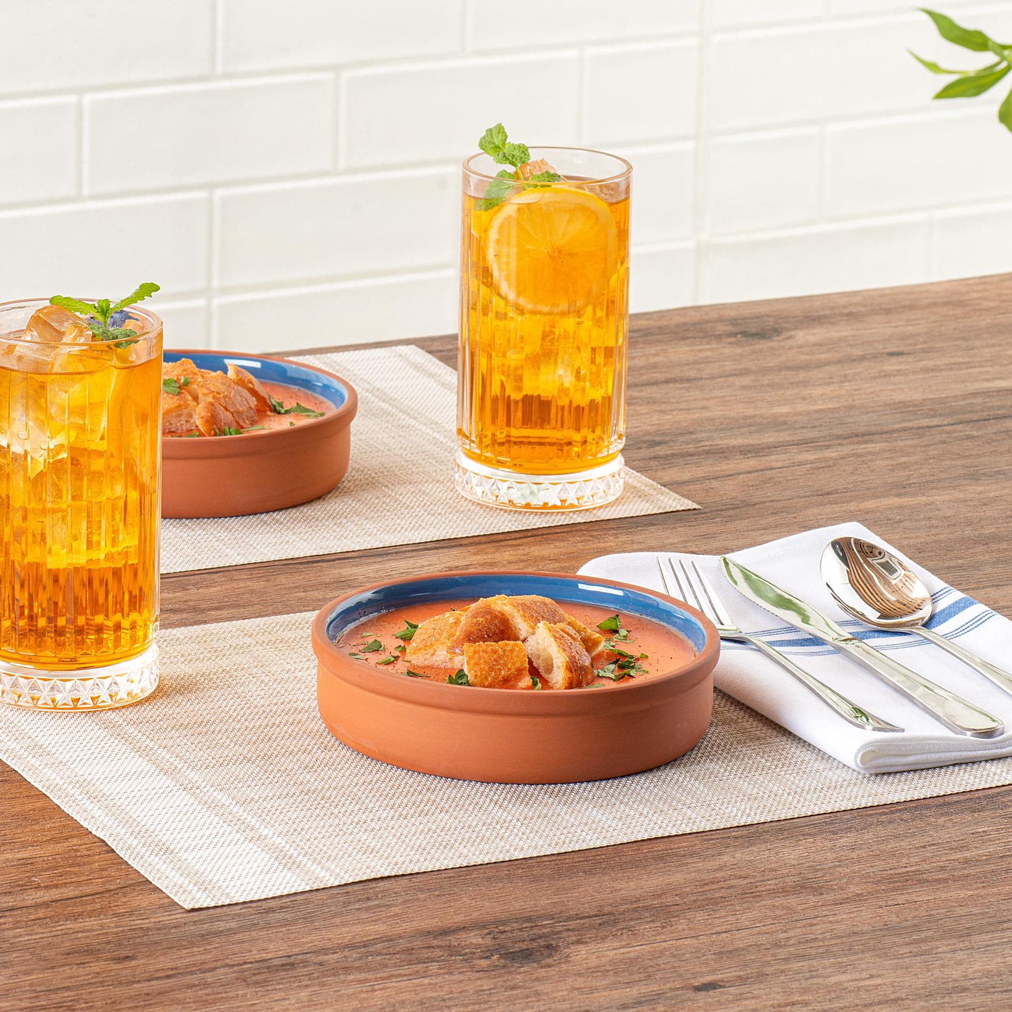 Restaurantware-Terra Tek 15.2 Ounce Terracotta Cazuelas, 2 Blue Glazed Clay Pots - Thumbnail 3