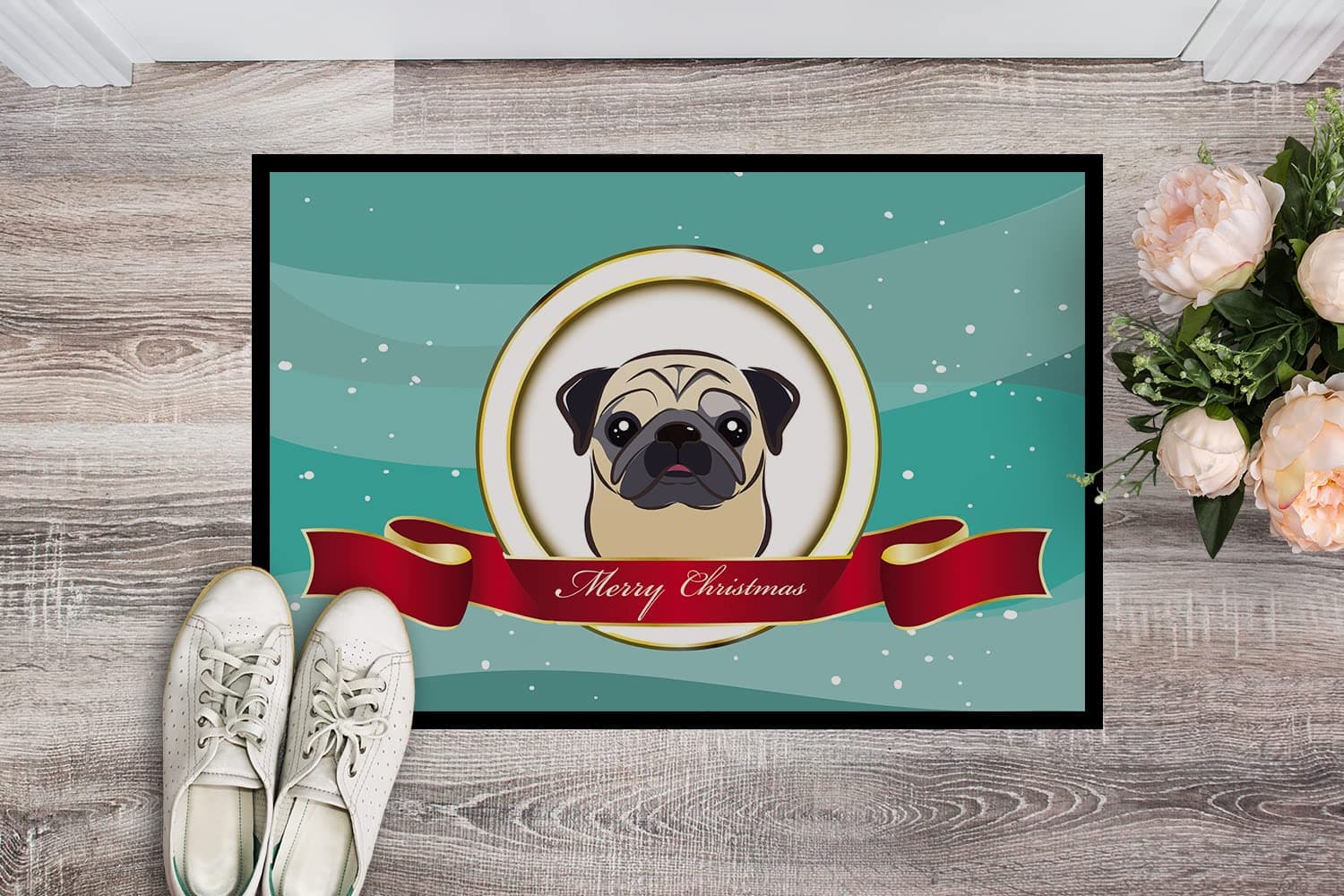 Caroline's Treasures BB1572MAT Fawn Pug Merry Christmas Doormat 18x27 Front Door - Thumbnail 2