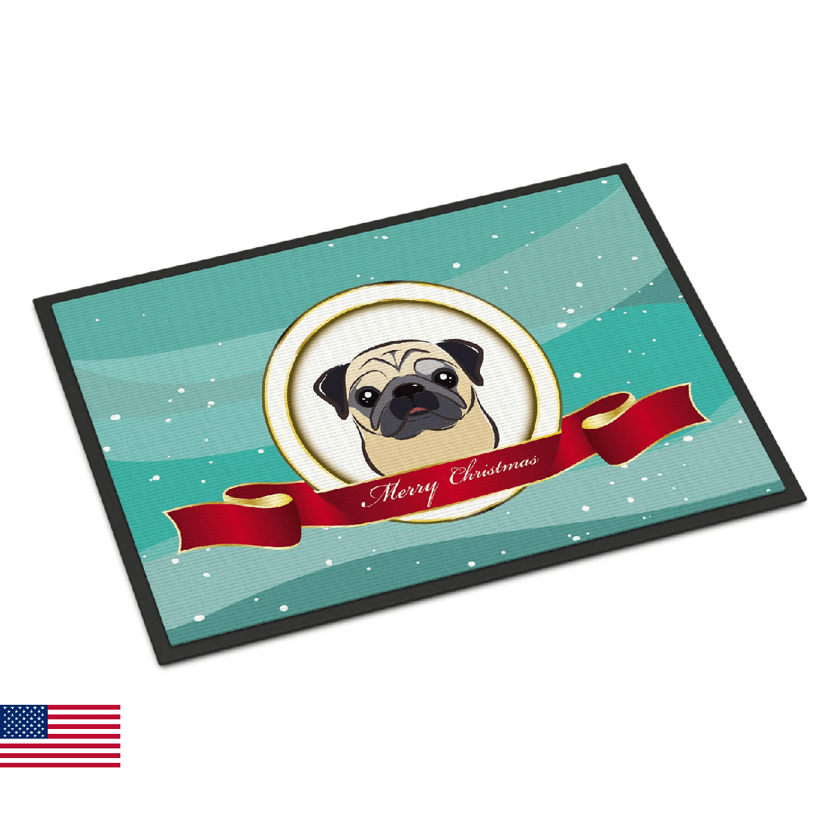 Caroline's Treasures BB1572MAT Fawn Pug Merry Christmas Doormat 18x27 Front Door - Image 1