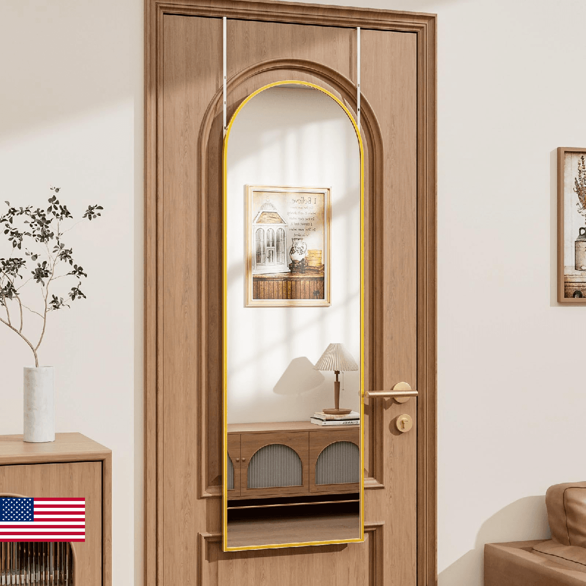 Rowjut Full Length Door Mirror, Wall Mounted Wall Mirrors, 50"X16" Arched Behind - Image 1