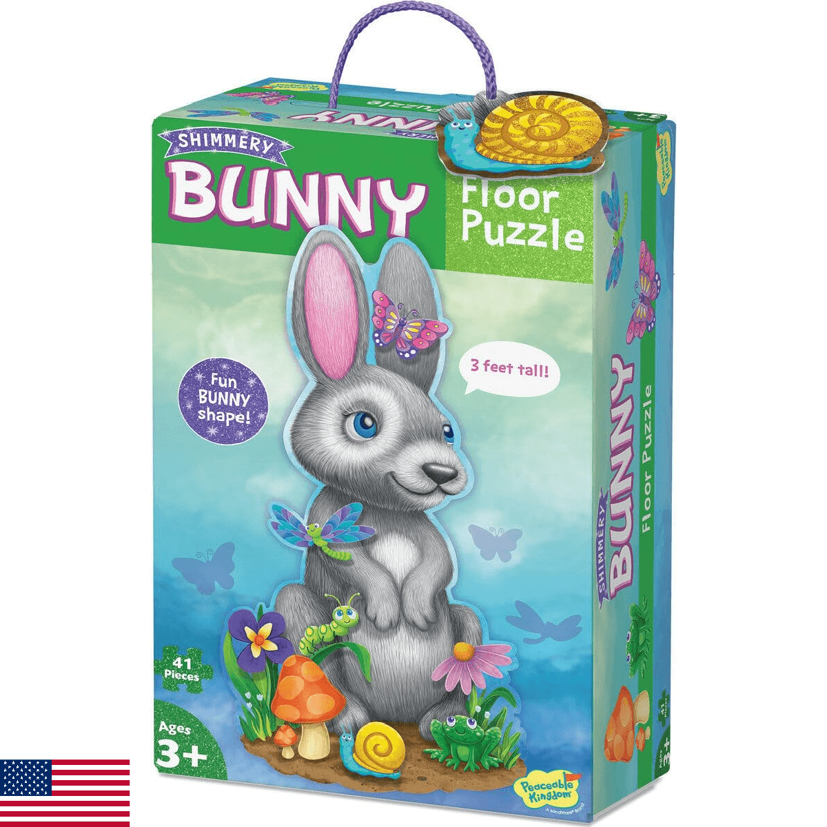 Peaceable Kingdom Shimmery Bunny Shaped 41 Piece Floor Puzzle, 3 feet x 2 feet - - Image 1