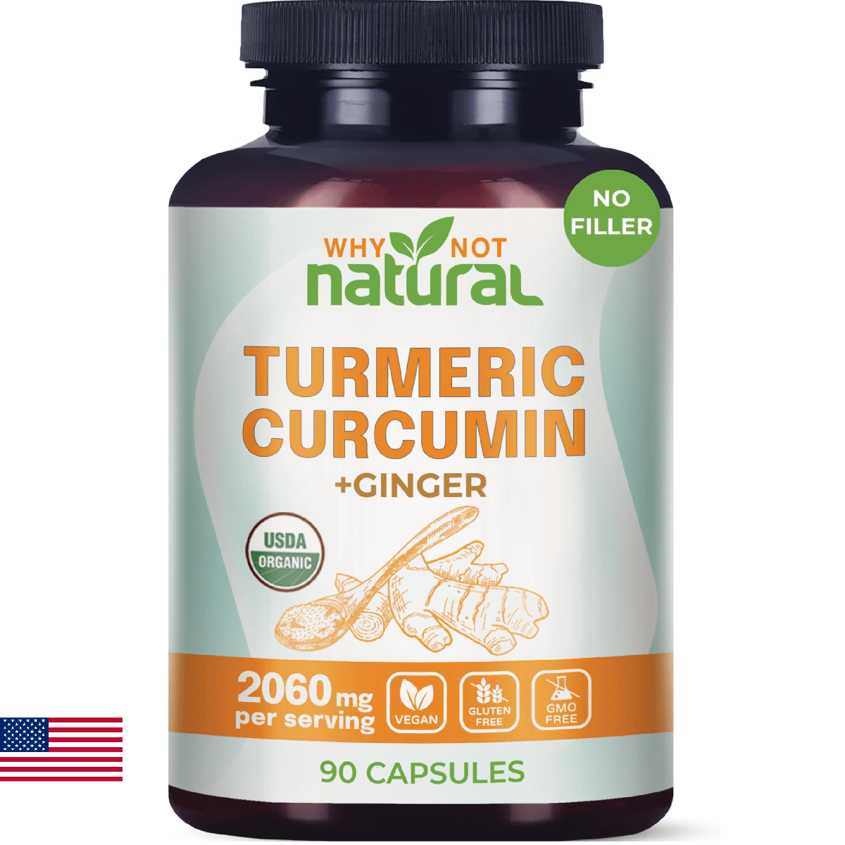 Organic Turmeric Curcumin Supplement in Capsules with Ginger and Black Pepper - - Image 1