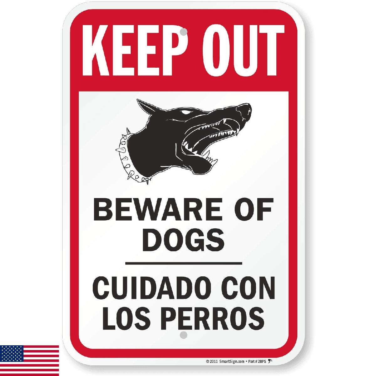SmartSign Keep Out Beware Of Dogs Bilingual Sign 12x18 Aluminum - Image 1