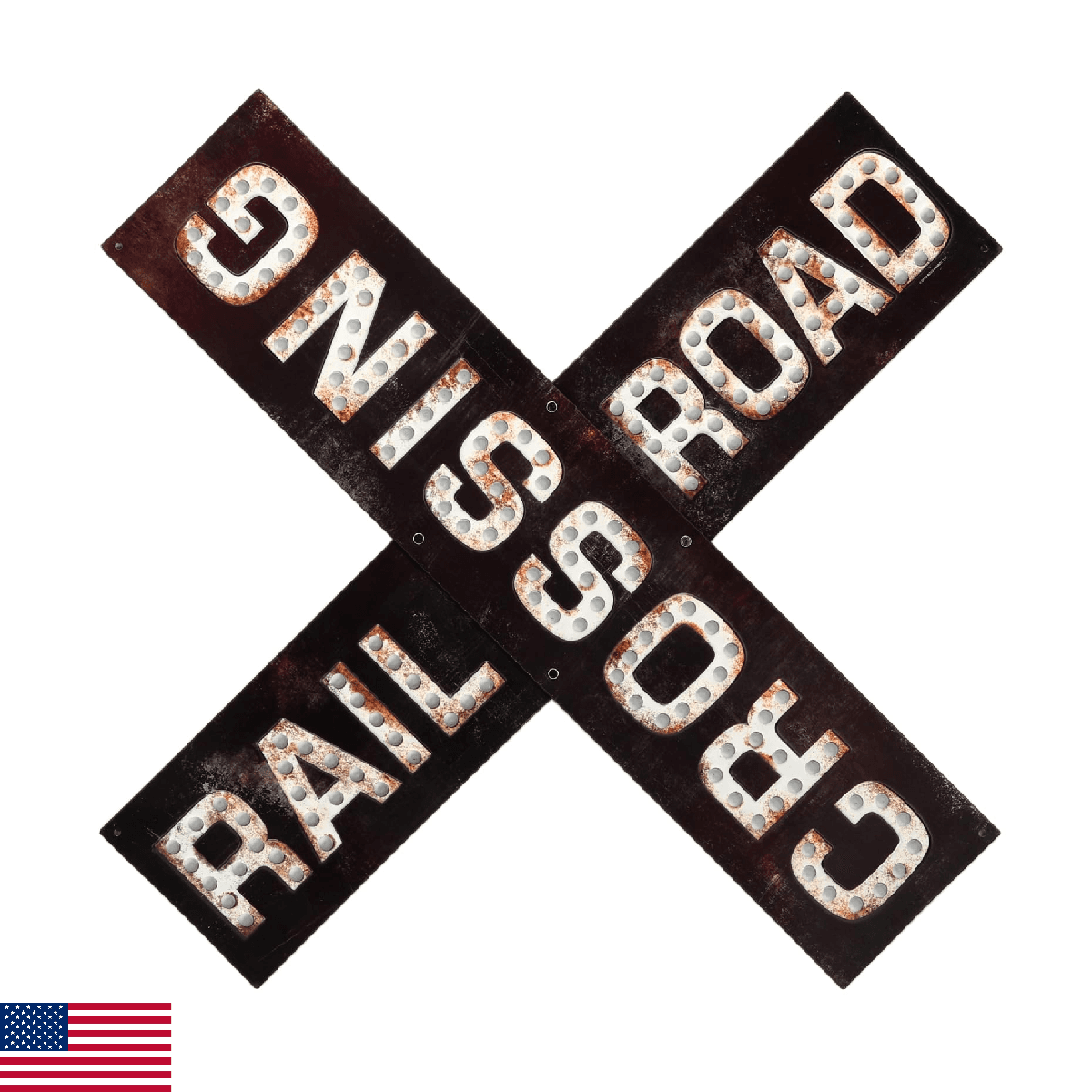 Railroad Crossing Prismatic Embossed Metal Sign - Vintage Garage Decor 20"x20" - Image 1
