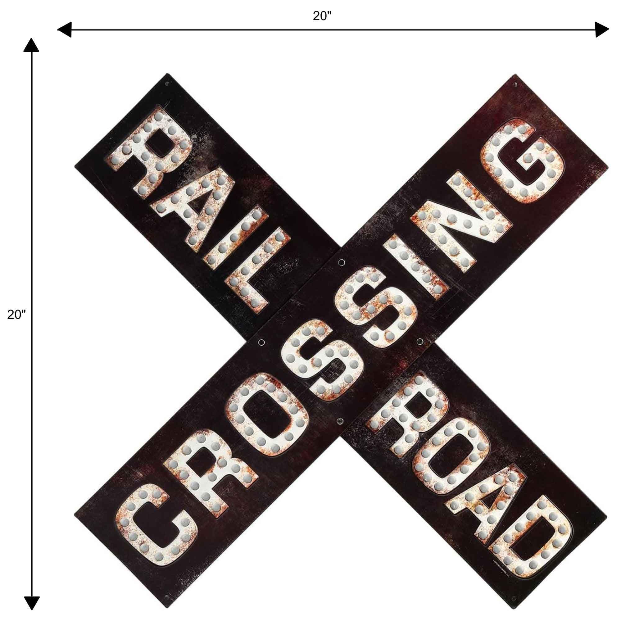 Railroad Crossing Prismatic Embossed Metal Sign - Vintage Garage Decor 20"x20" - Thumbnail 5