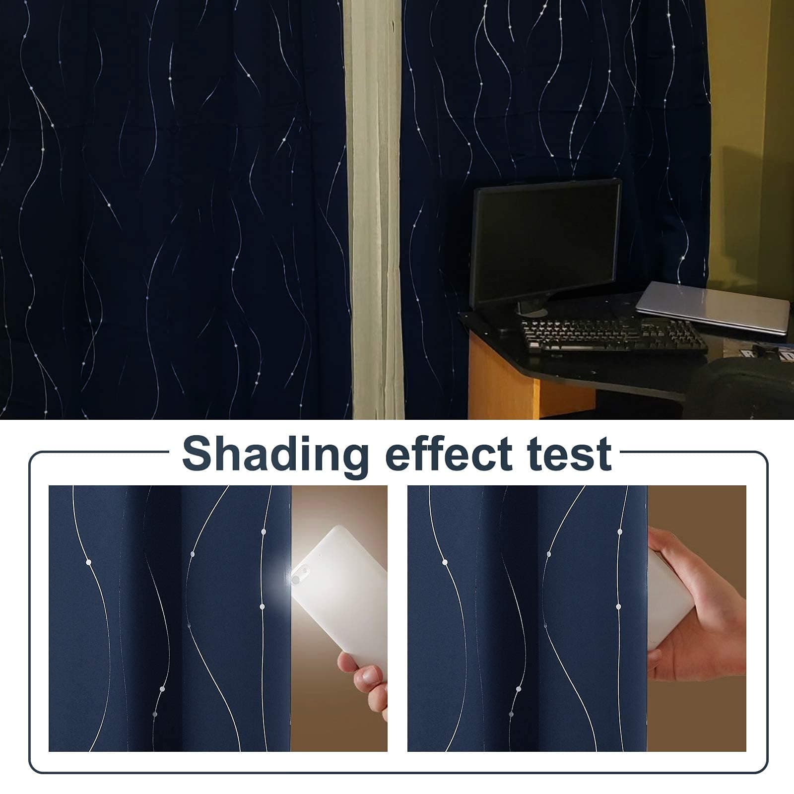StangH Navy Blue Blackout Curtains Silver Wave Dots Print Thermal Insulated Grom - Thumbnail 6