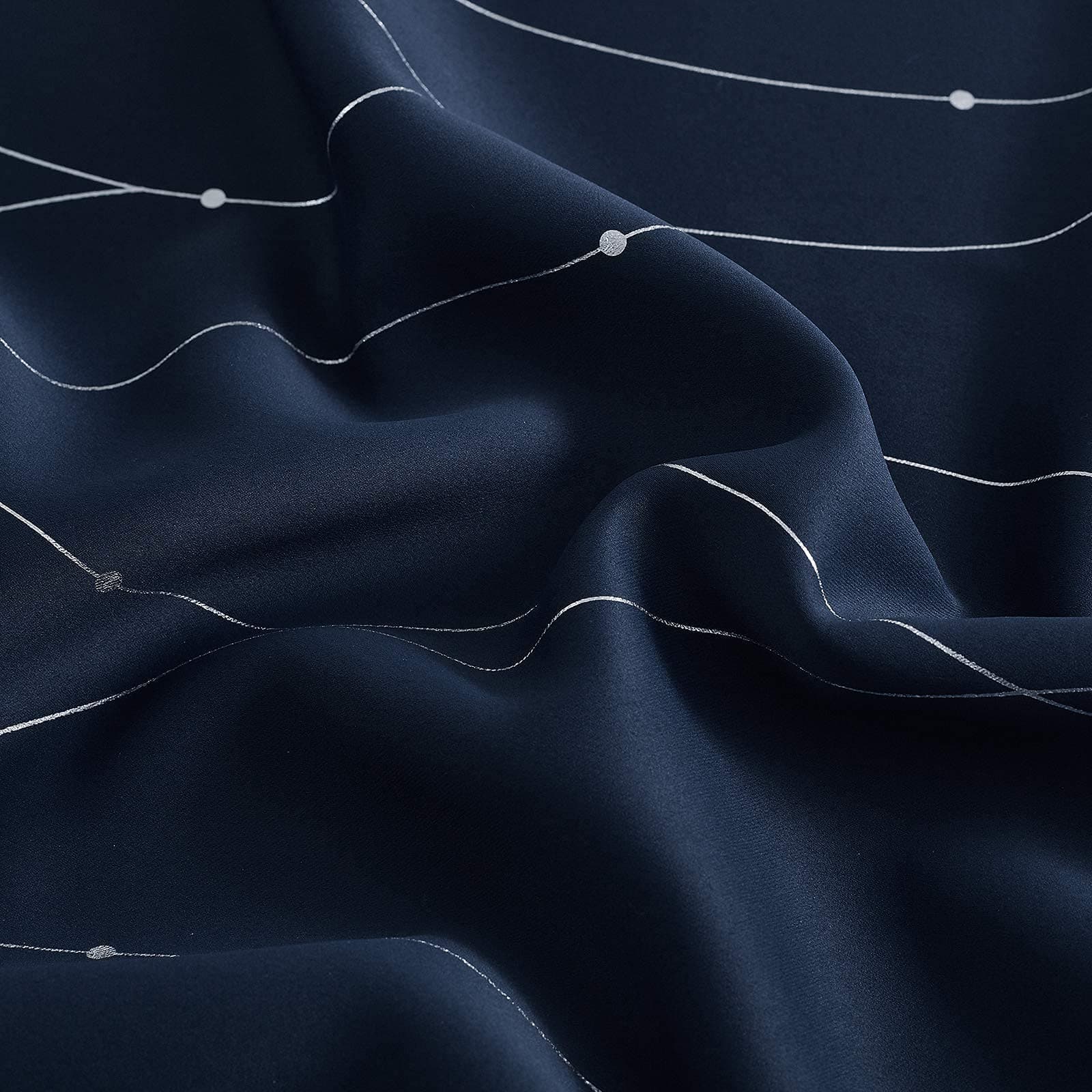 StangH Navy Blue Blackout Curtains Silver Wave Dots Print Thermal Insulated Grom - Thumbnail 7