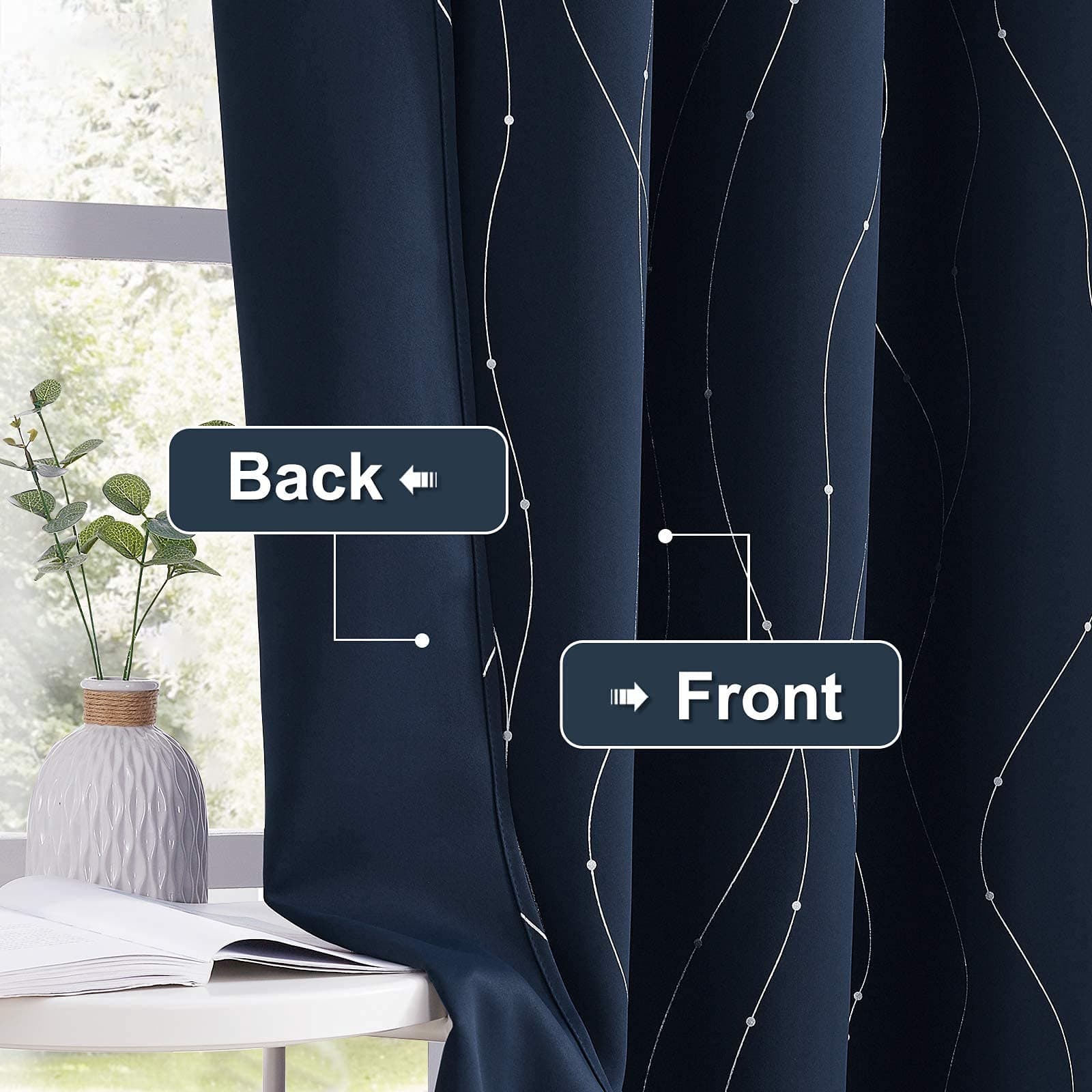 StangH Navy Blue Blackout Curtains Silver Wave Dots Print Thermal Insulated Grom - Thumbnail 5