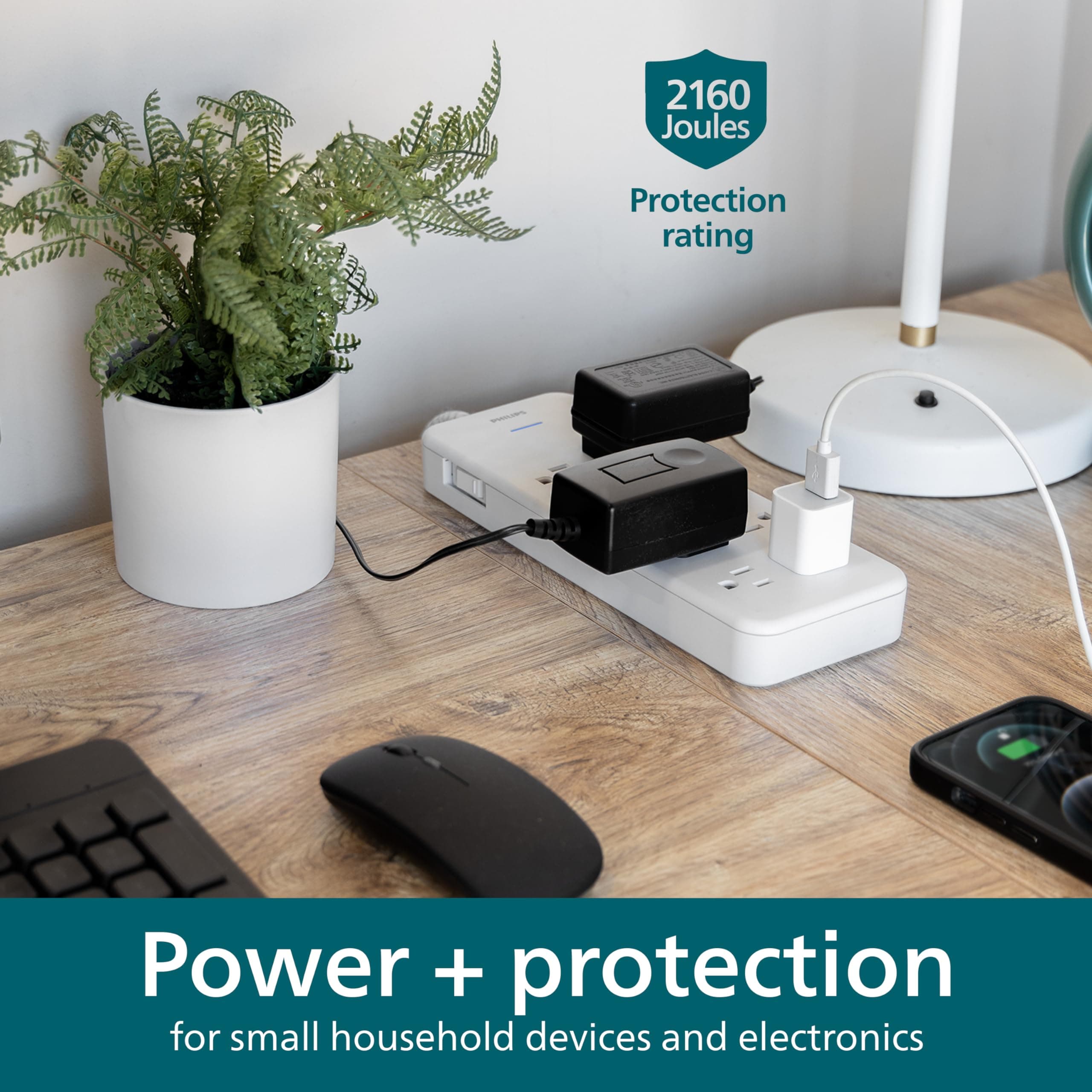 Philips EZFit 8-Outlet Surge Protector Power Strip 8ft Braided Extension Cord Wi - Thumbnail 4