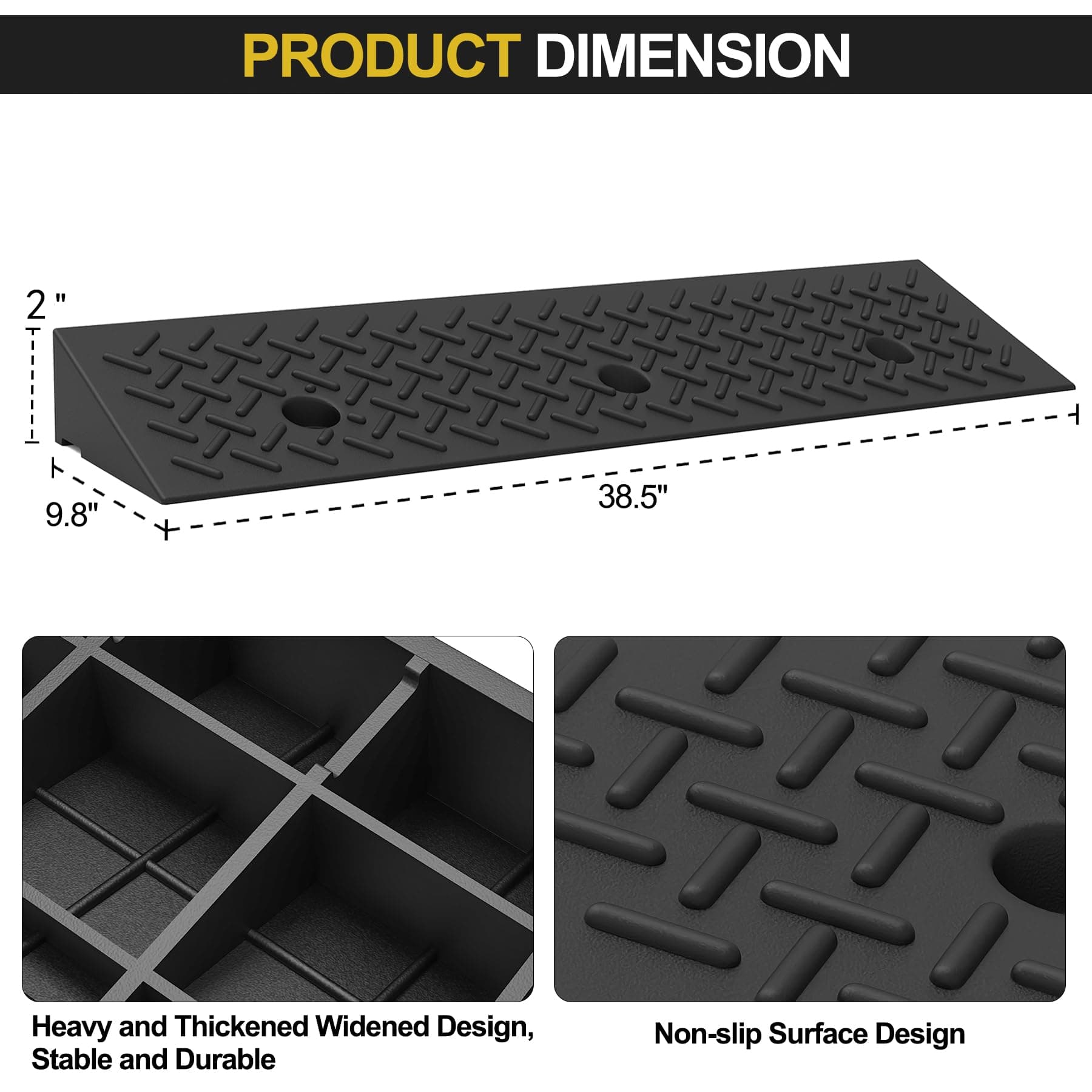 2 Pcs 2" Rubber Curb Ramp Threshold Ramps Heavy Duty 3 Ton Capacity Car Driveway - Thumbnail 4