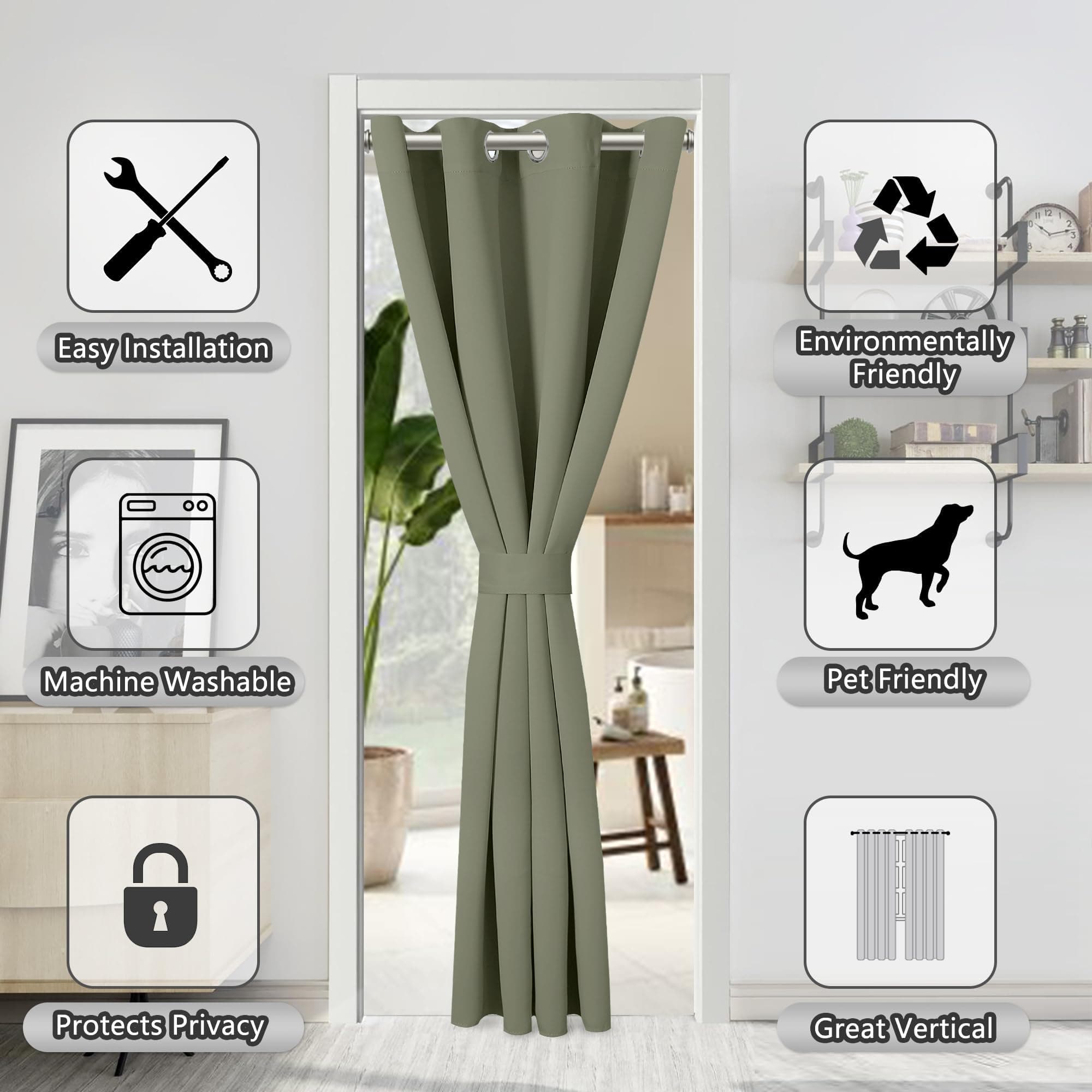 AOSKY Door Curtains for Doorway Privacy, Olive Green Grommet Closet Curtains for - Thumbnail 4