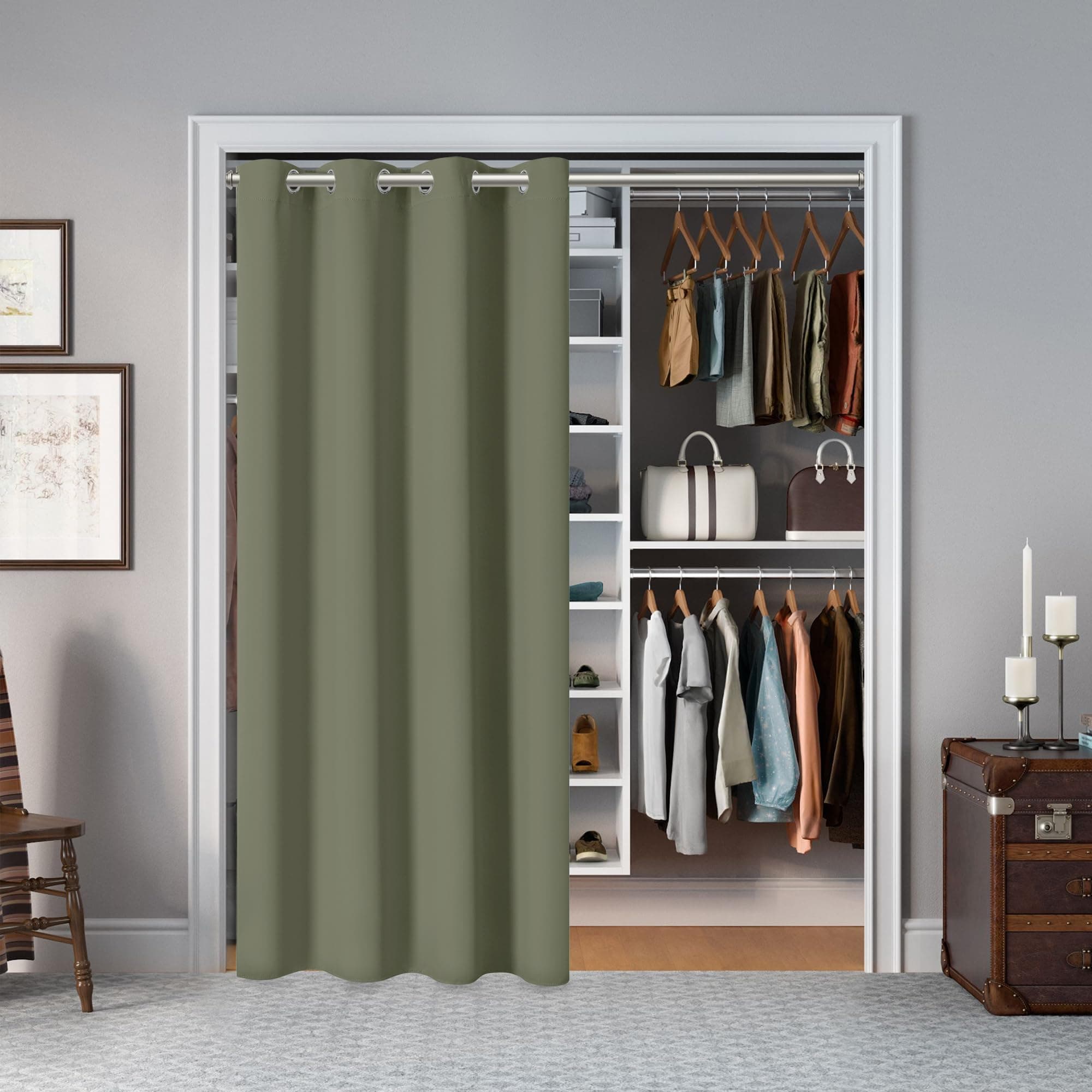 AOSKY Door Curtains for Doorway Privacy, Olive Green Grommet Closet Curtains for - Thumbnail 2