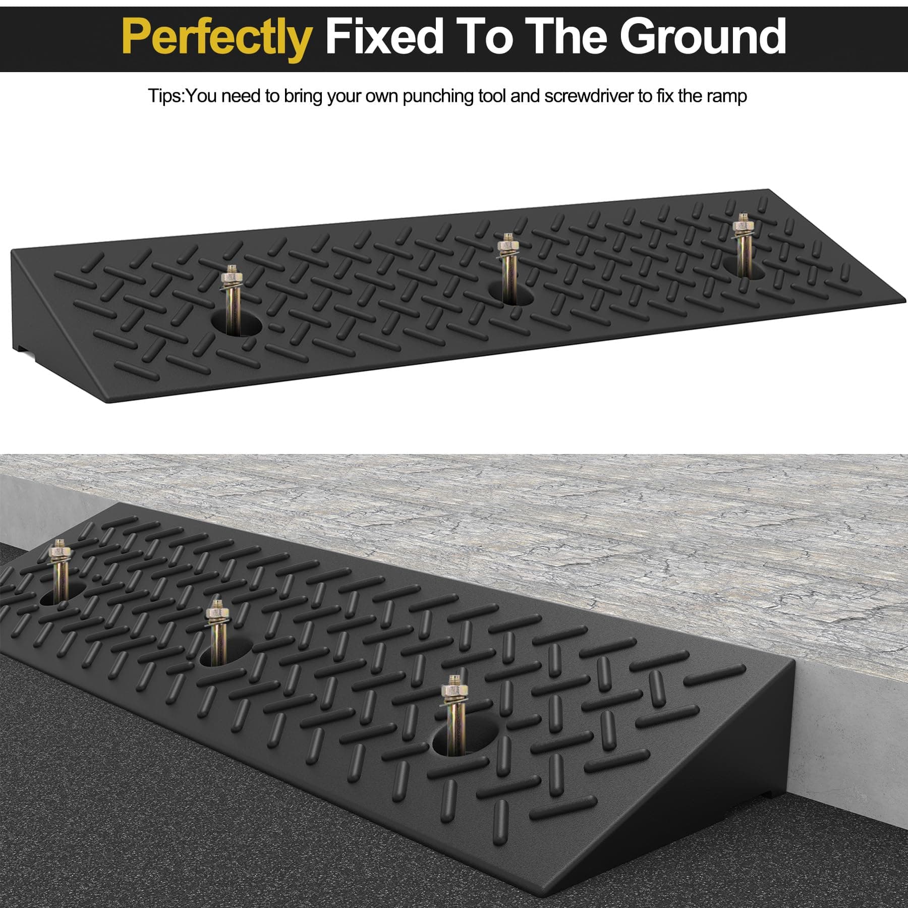2 Pcs 2" Rubber Curb Ramp Threshold Ramps Heavy Duty 3 Ton Capacity Car Driveway - Thumbnail 6