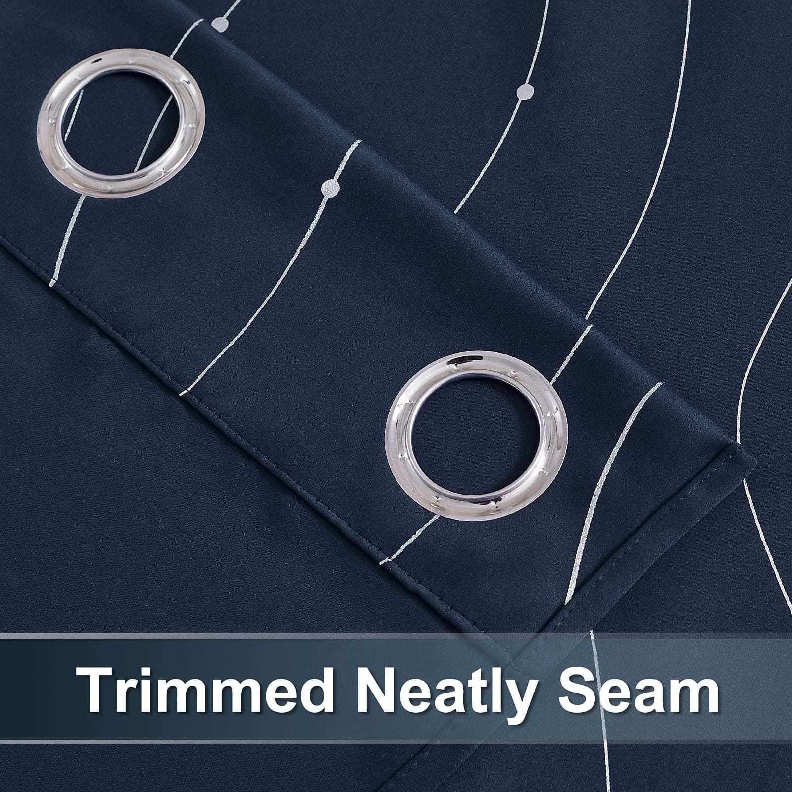 StangH Navy Blue Blackout Curtains Silver Wave Dots Print Thermal Insulated Grom - Thumbnail 4