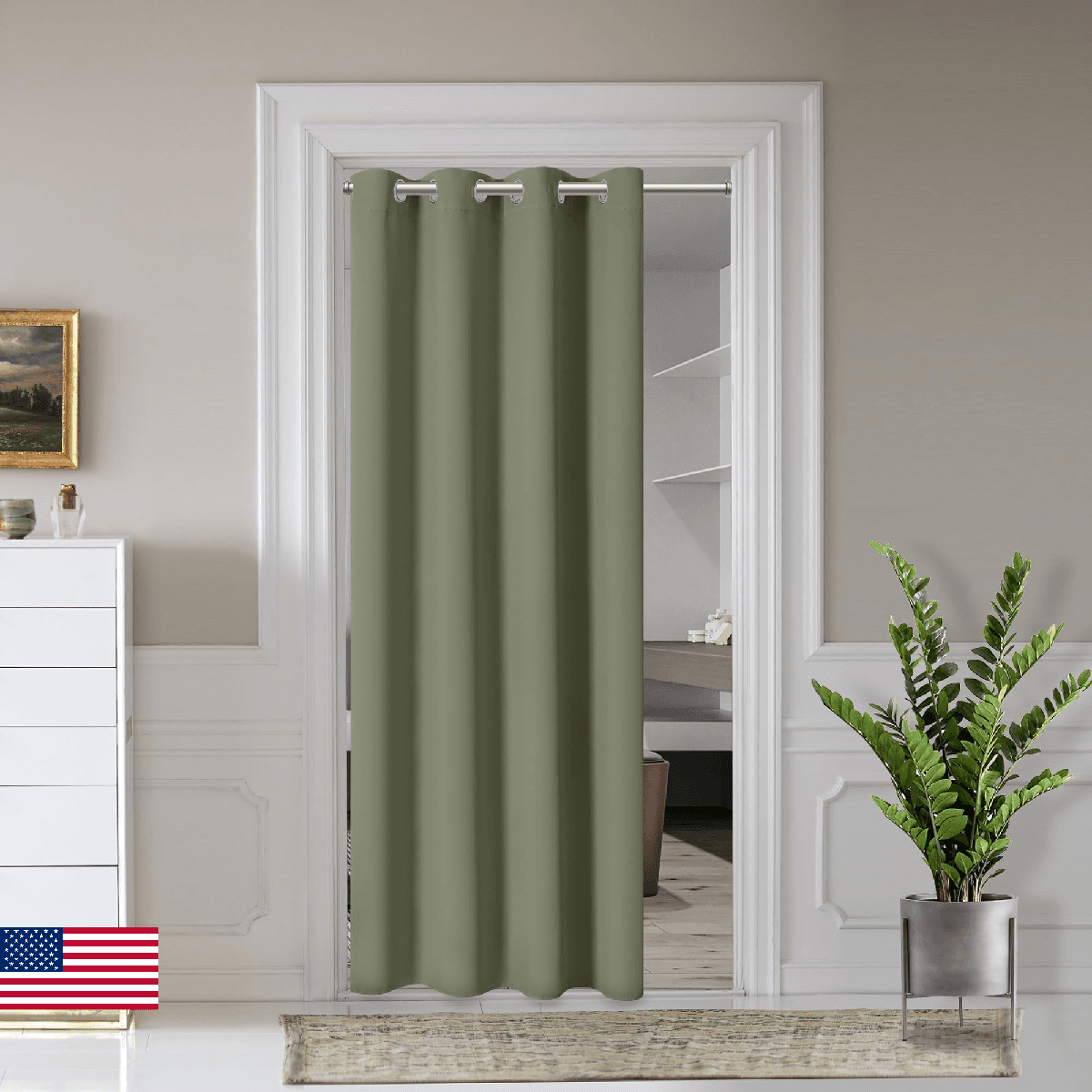 AOSKY Door Curtains for Doorway Privacy, Olive Green Grommet Closet Curtains for - Image 1